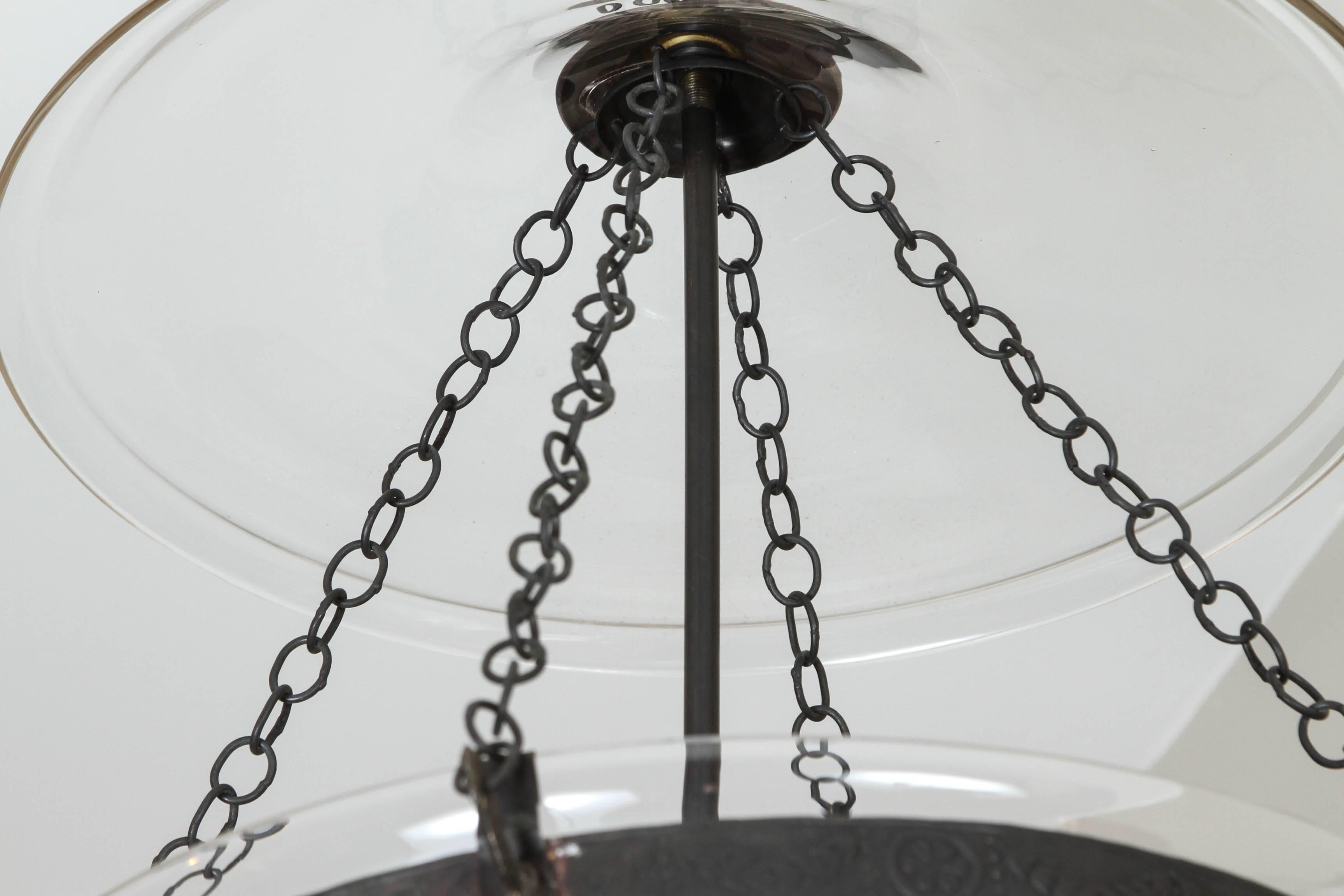 Late 20th Century Large Hundi/Bell Jar Fixture with Etched Greek Key Design