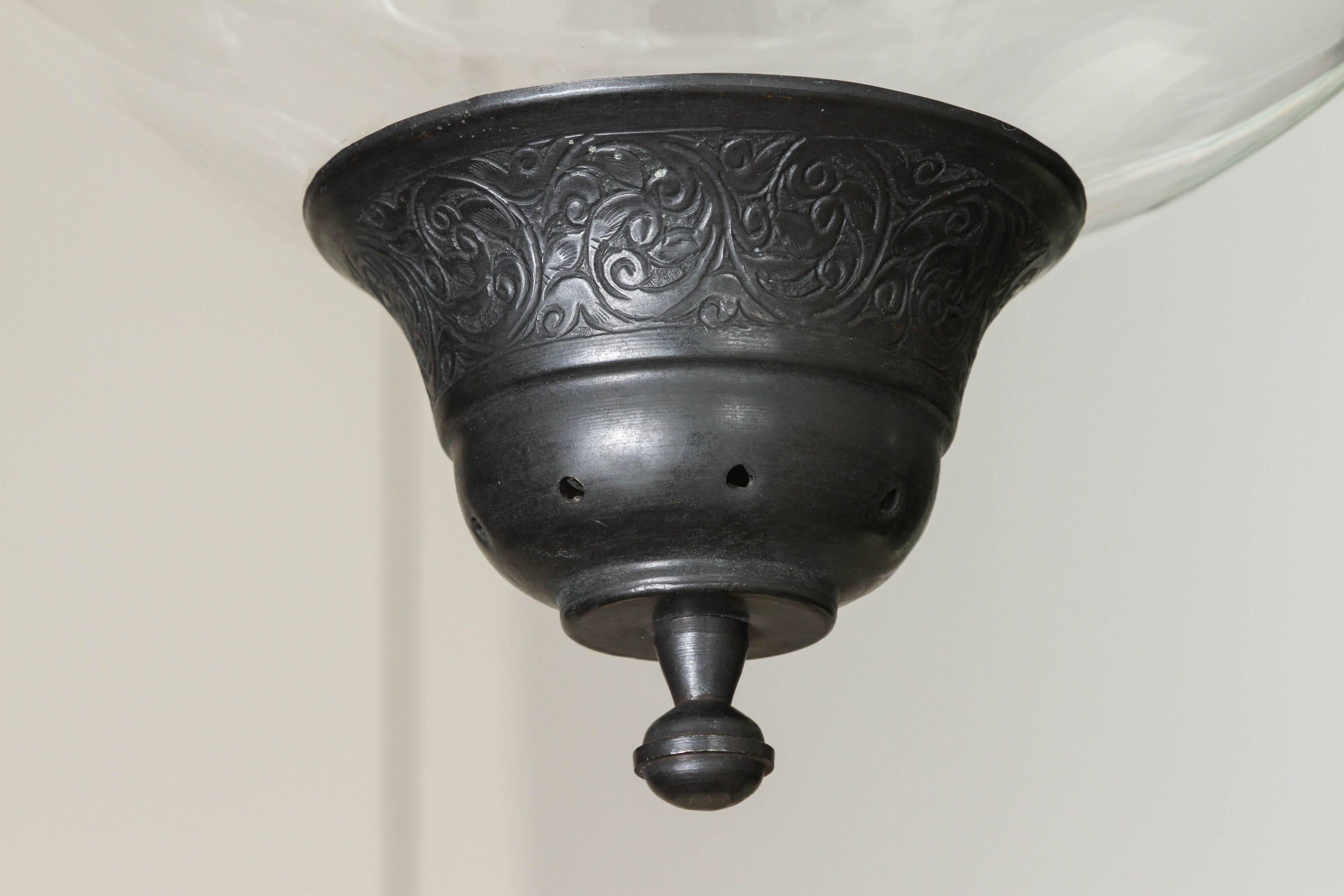 Metal Large Hundi/Bell Jar Fixture with Etched Greek Key Design