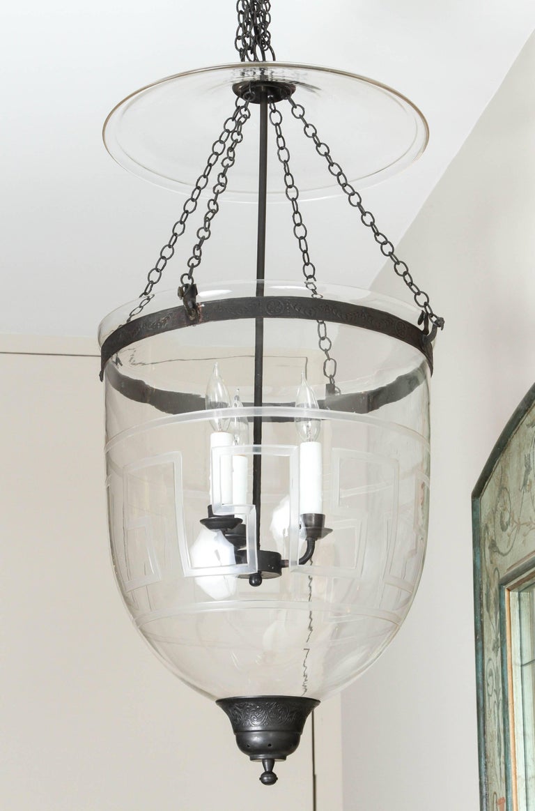 Large Hundi/Bell Jar Fixture with Etched Greek Key Design at 1stDibs | hundi  light, image size:768x1163