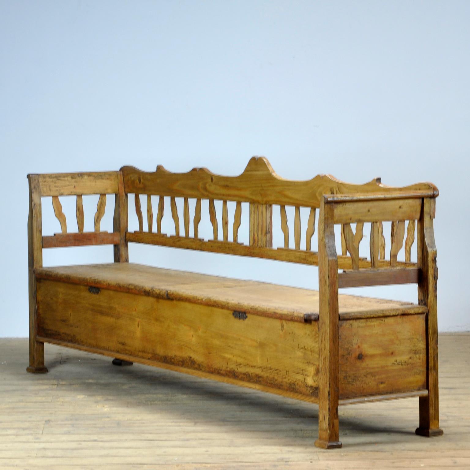 Rustic Large Hungarian Pine Bench, circa 1900