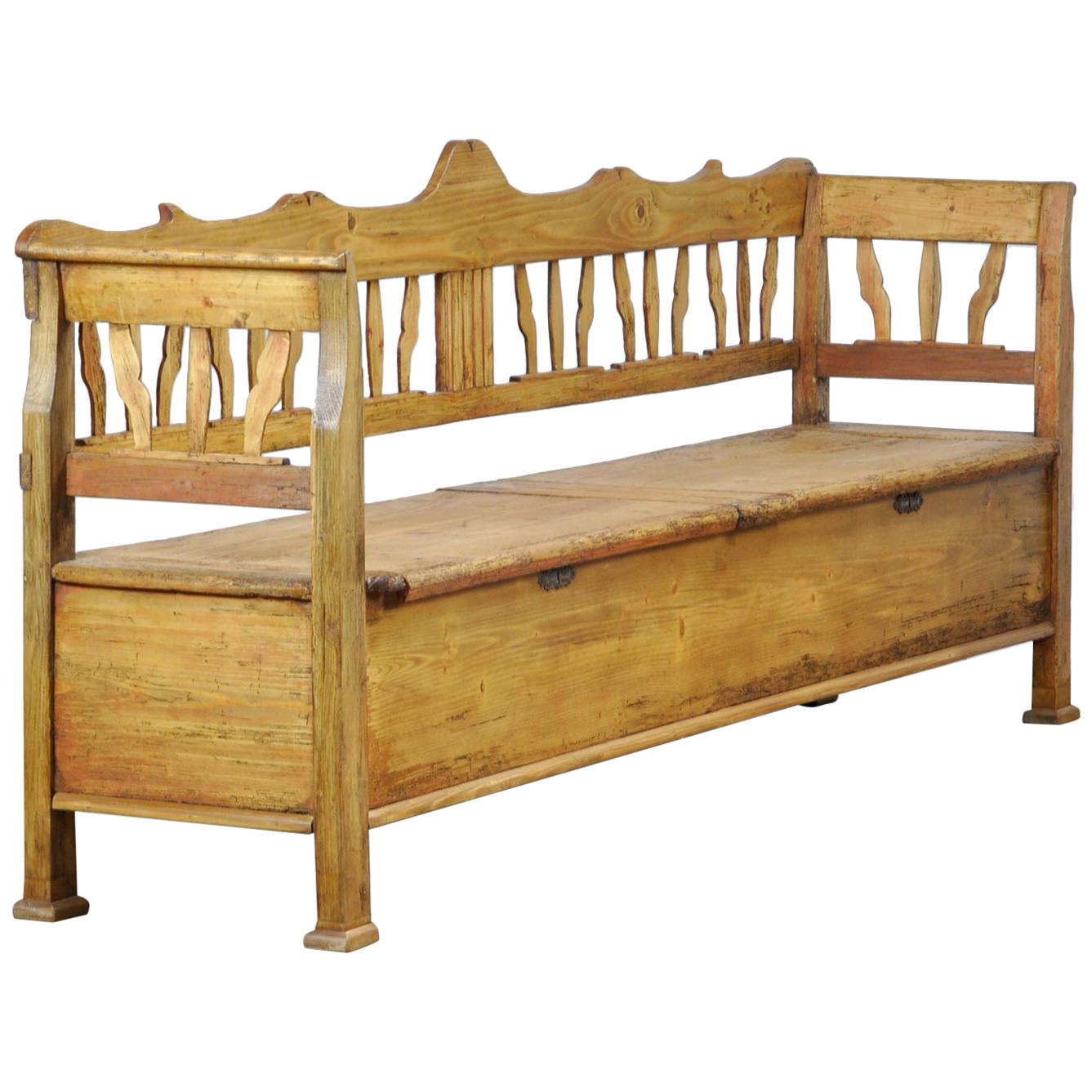 Large Hungarian Pine Bench, circa 1900