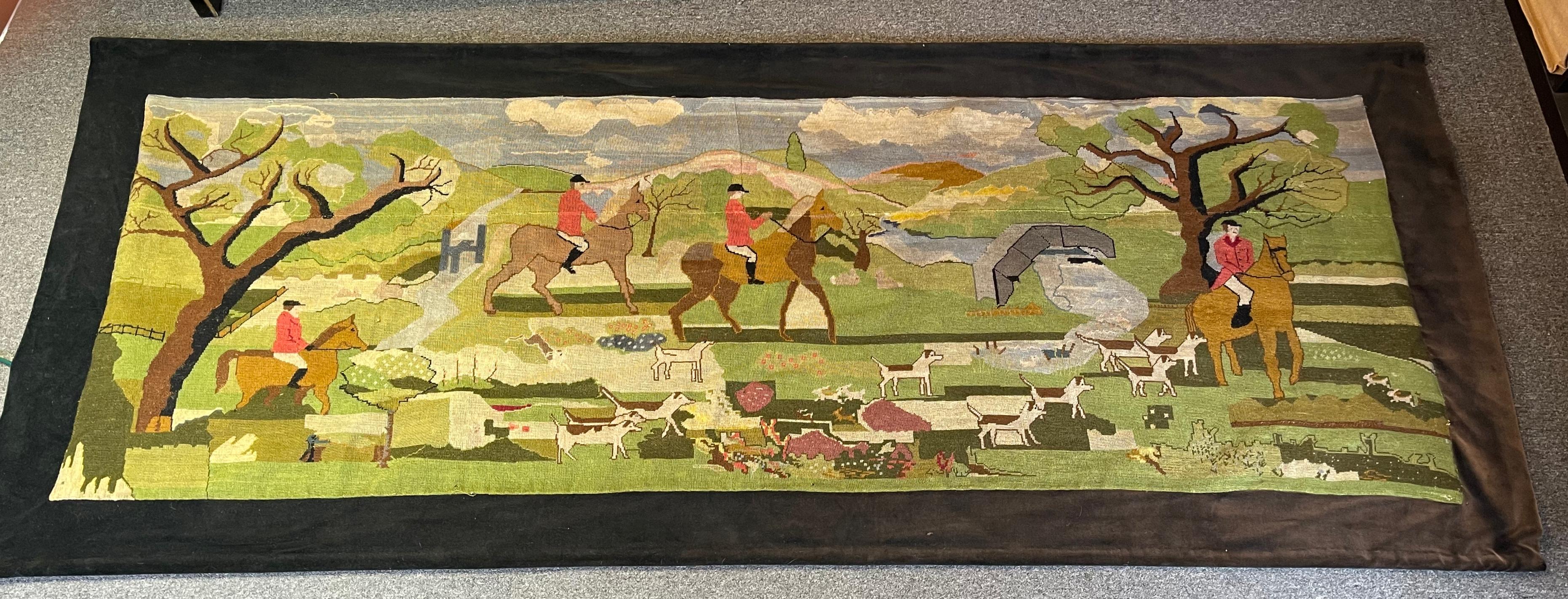 Large Hunt-Themed Needlepoint Wall Hanging In Good Condition For Sale In Kilmarnock, VA