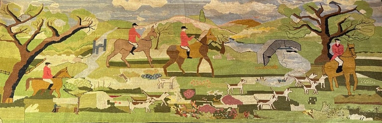 Mid-20th Century Large Hunt-Themed Needlepoint Wall Hanging For Sale