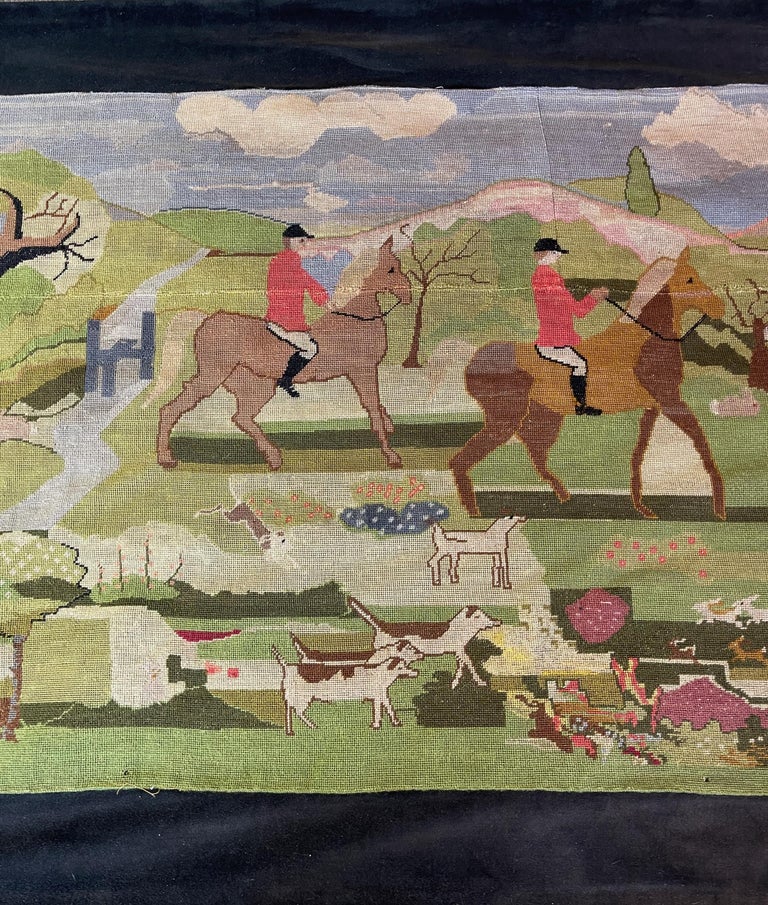 Wool Large Hunt-Themed Needlepoint Wall Hanging For Sale