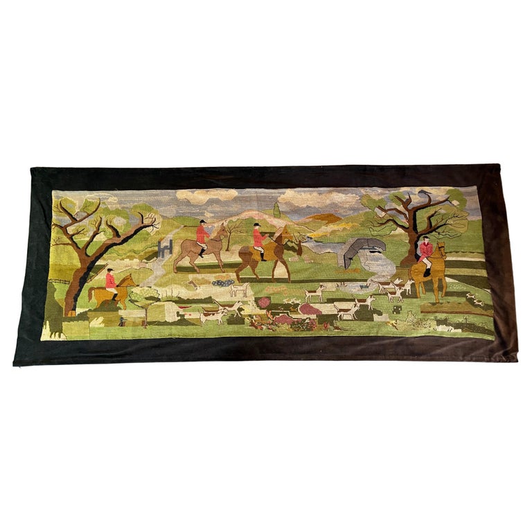 Large Hunt-Themed Needlepoint Wall Hanging For Sale