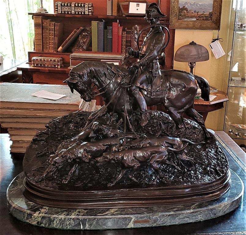Large Huntsman with His Hounds Bronze Sculpture by PJ Mene, 1869 For Sale 9