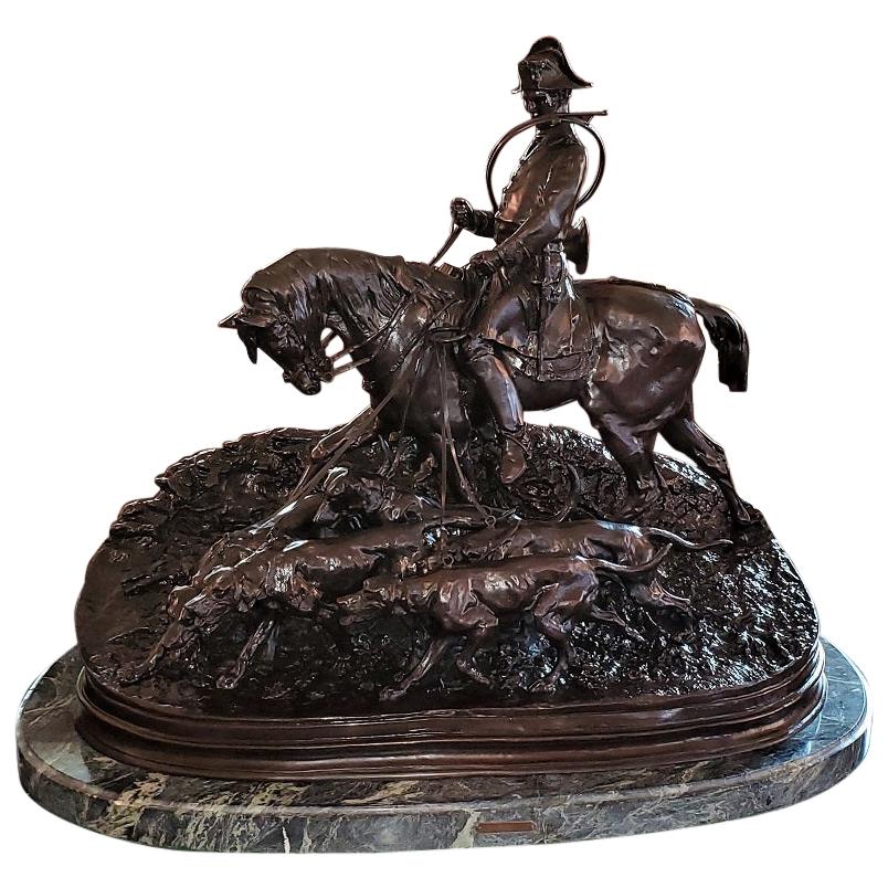 Large Huntsman with His Hounds Bronze Sculpture by PJ Mene, 1869 For Sale