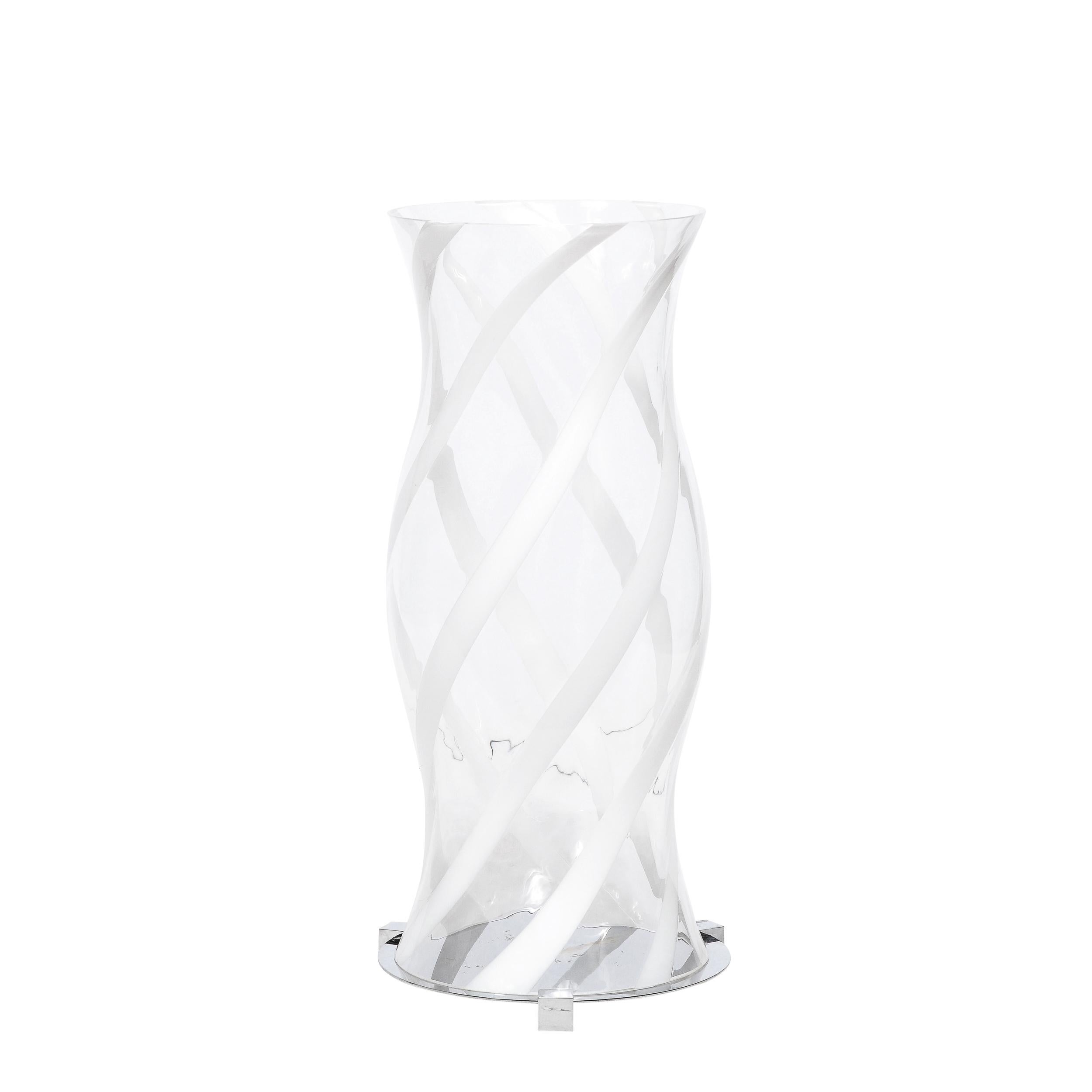 Italian Large Hurricane Candle Holders in Hand Blown Murano Transluscent Glass