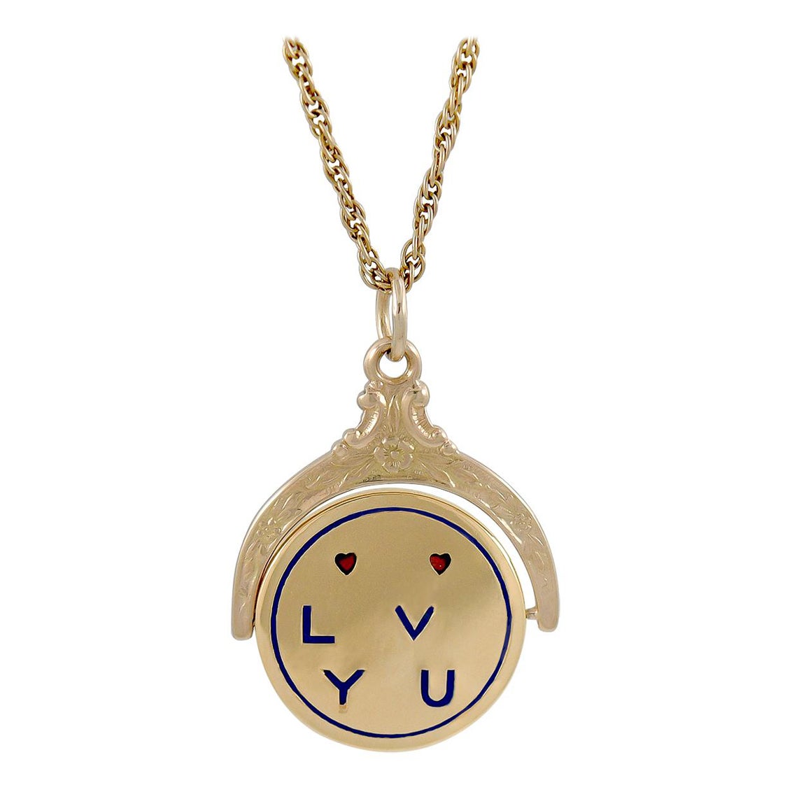 Large I Love You Spinner Gold & Enamel Charm Pendant For Sale