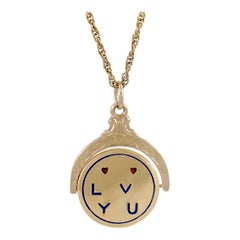 Antique Large I Love You Spinner Gold & Enamel Charm Pendant