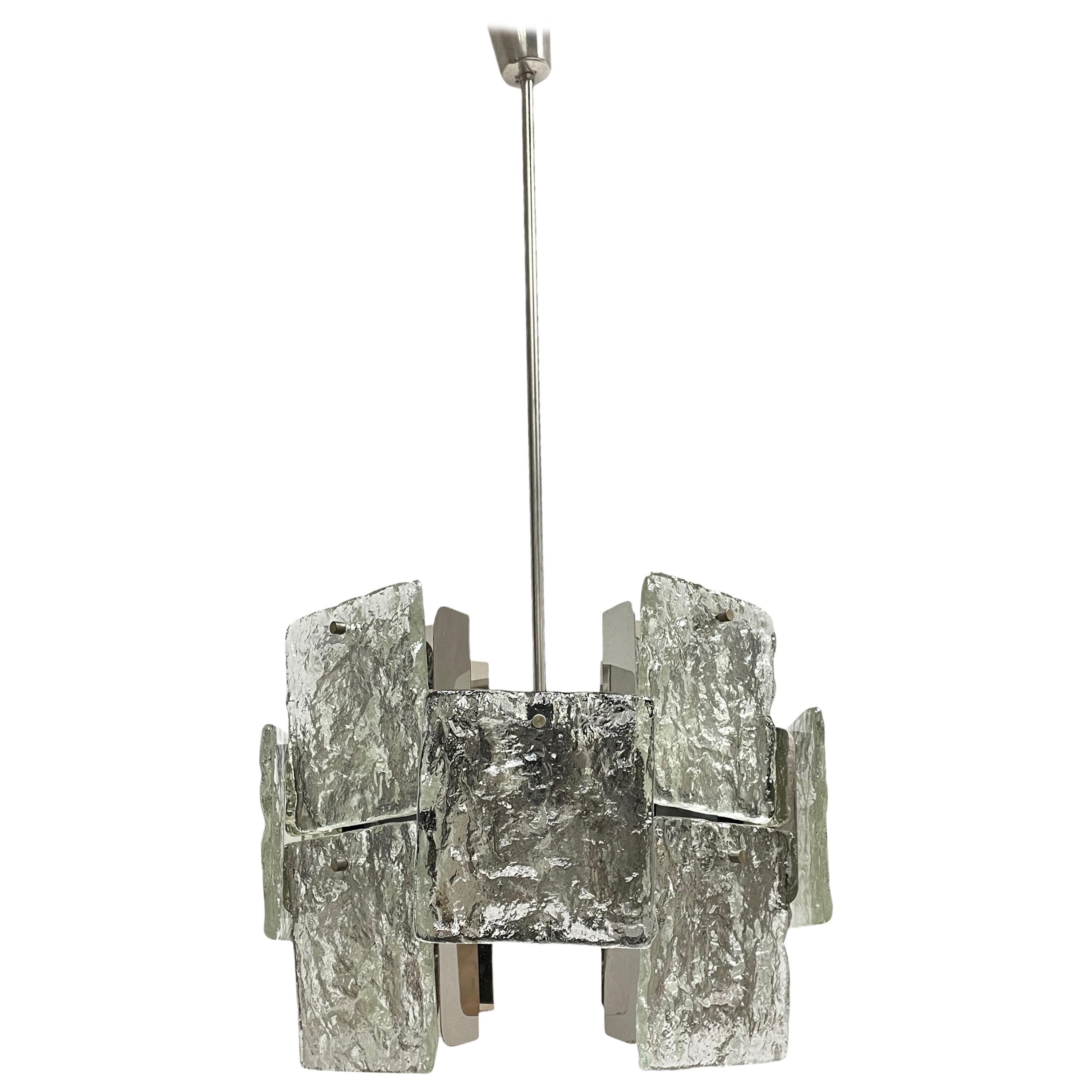 Grand lustre à panneaux de verre glacé de Kalmar Leuchten, années 1960, Autriche en vente