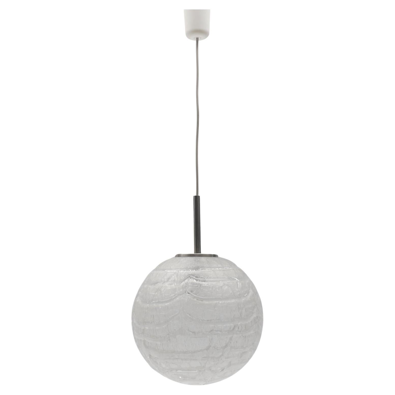 Large Ice Glass Ball Pendant Lamp by Doria, 1960s Germany