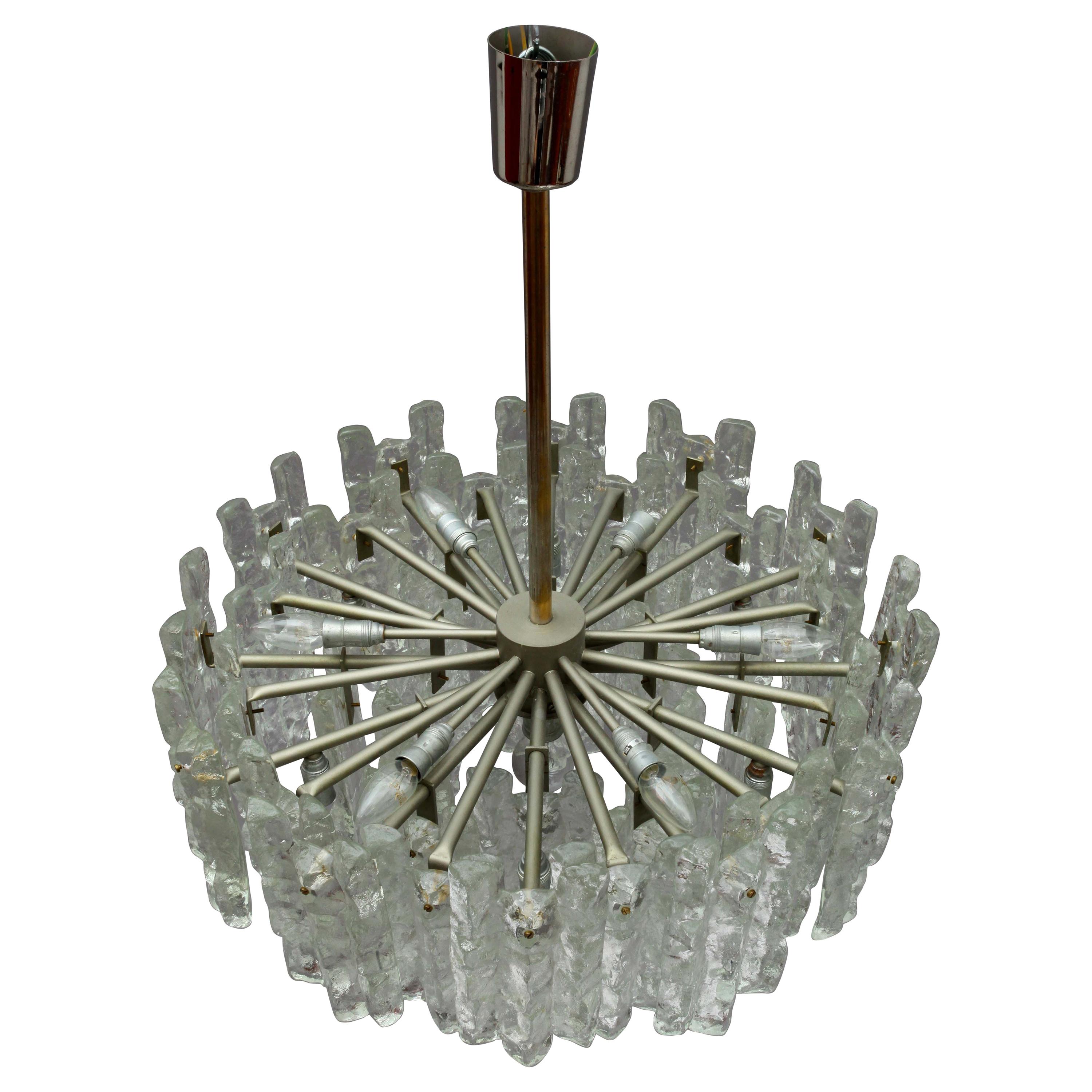 Large Ice Glass Chandelier Kalmar, Austria, 1960