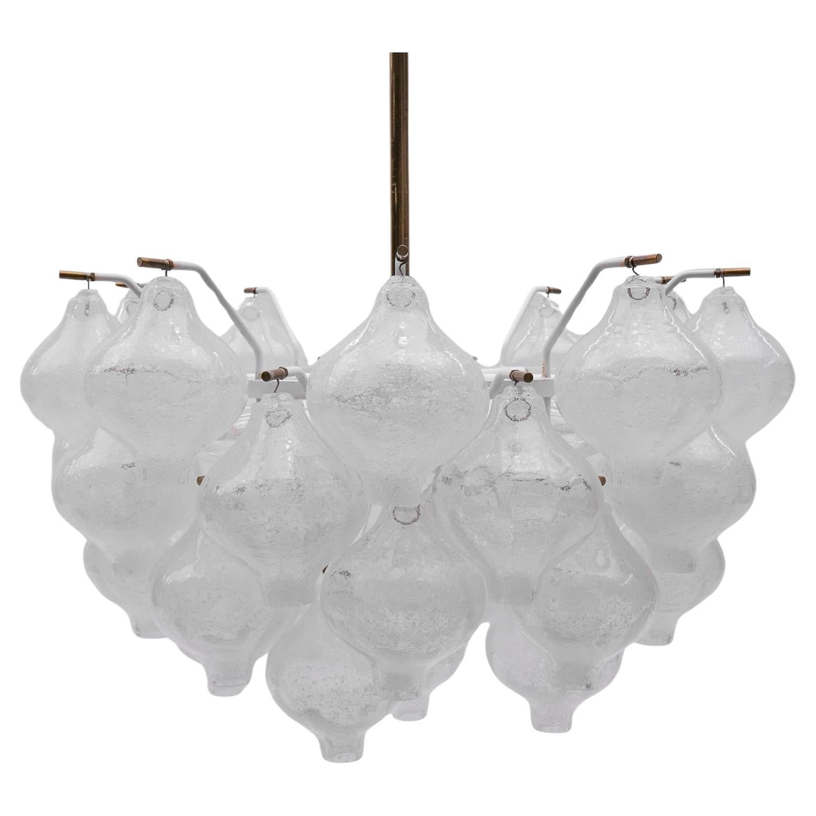 Large Ice Glass Chendelier "Tulipan" by J.T. Kamlar Franken KG, 1960s Austria