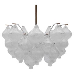 Large Ice Glass Chendelier "Tulipan" by J.T. Kamlar Franken KG, 1960s Austria