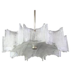 Vintage 1 of 2 Large Ice Glass Chrome Chandelier by Kaiser, Germany, 1960s