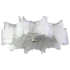 Large Ice Glass Chrome Flush Mount Fixture by Kaiser, Germany, 1960s