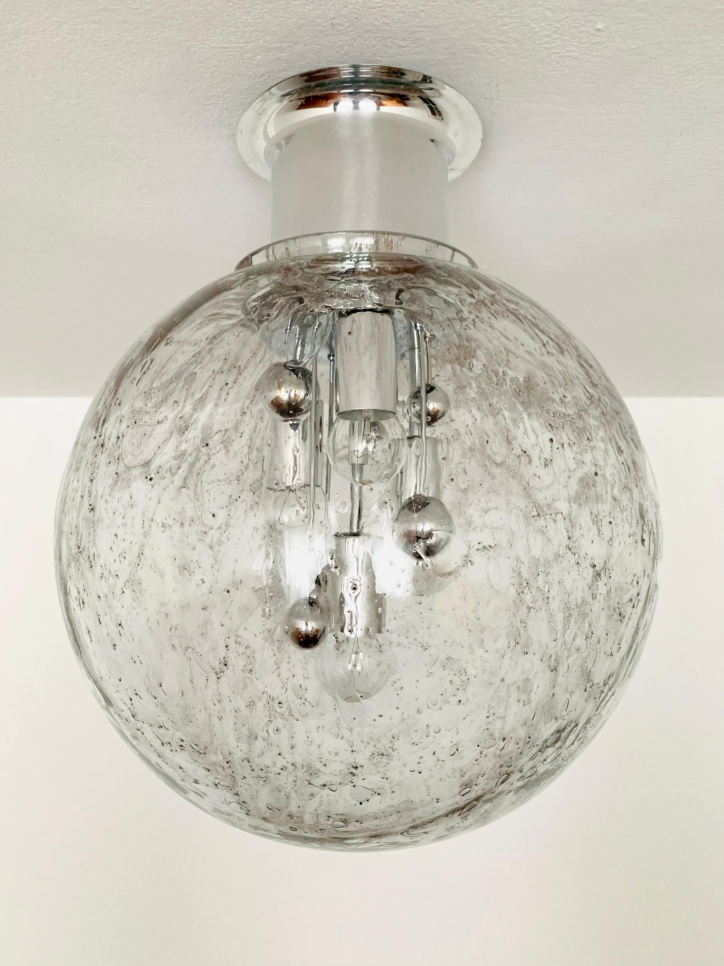 Large Ice Glass Flush Lamp by Doria In Good Condition For Sale In München, DE
