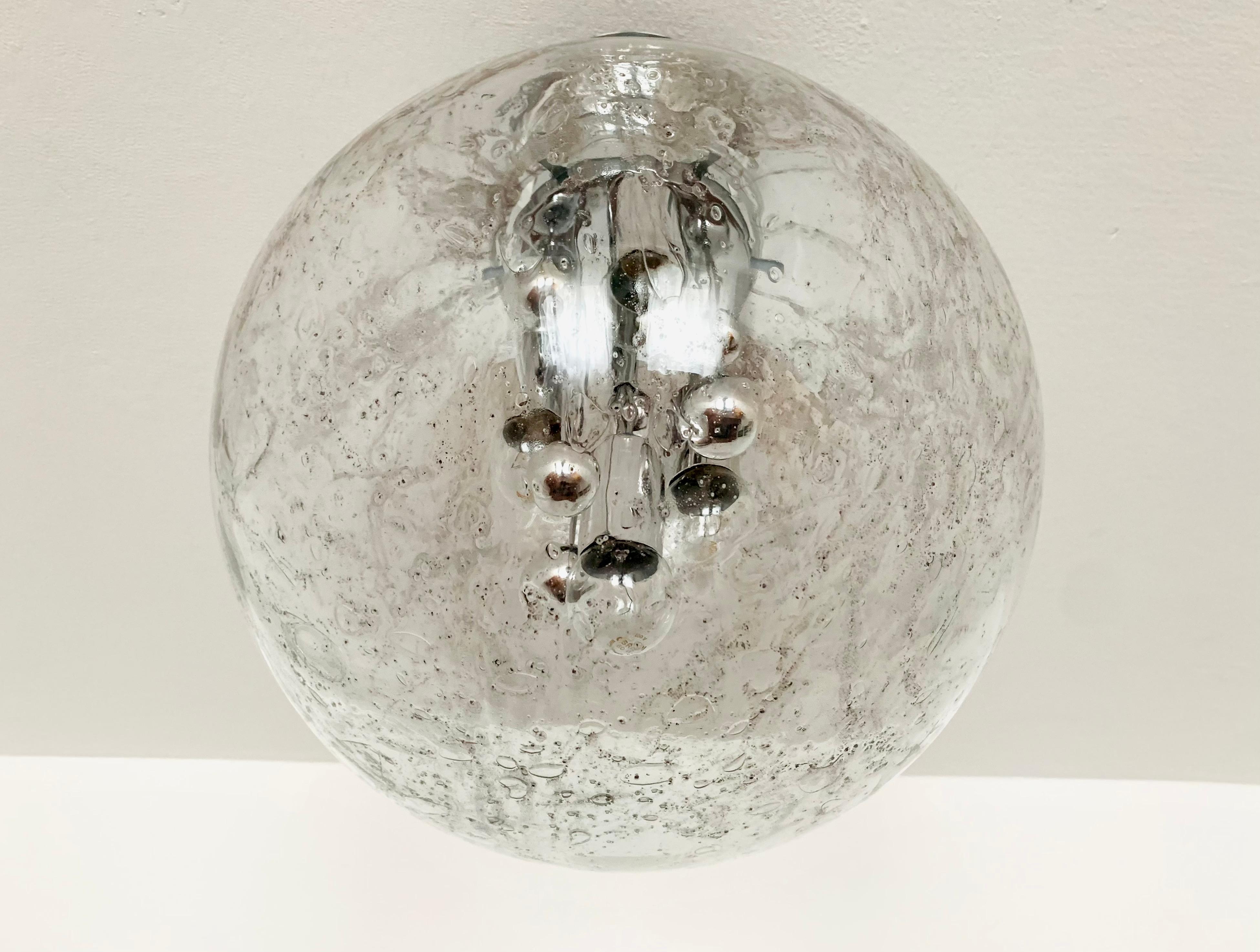 Mid-20th Century Large Ice Glass Flush Lamp by Doria For Sale
