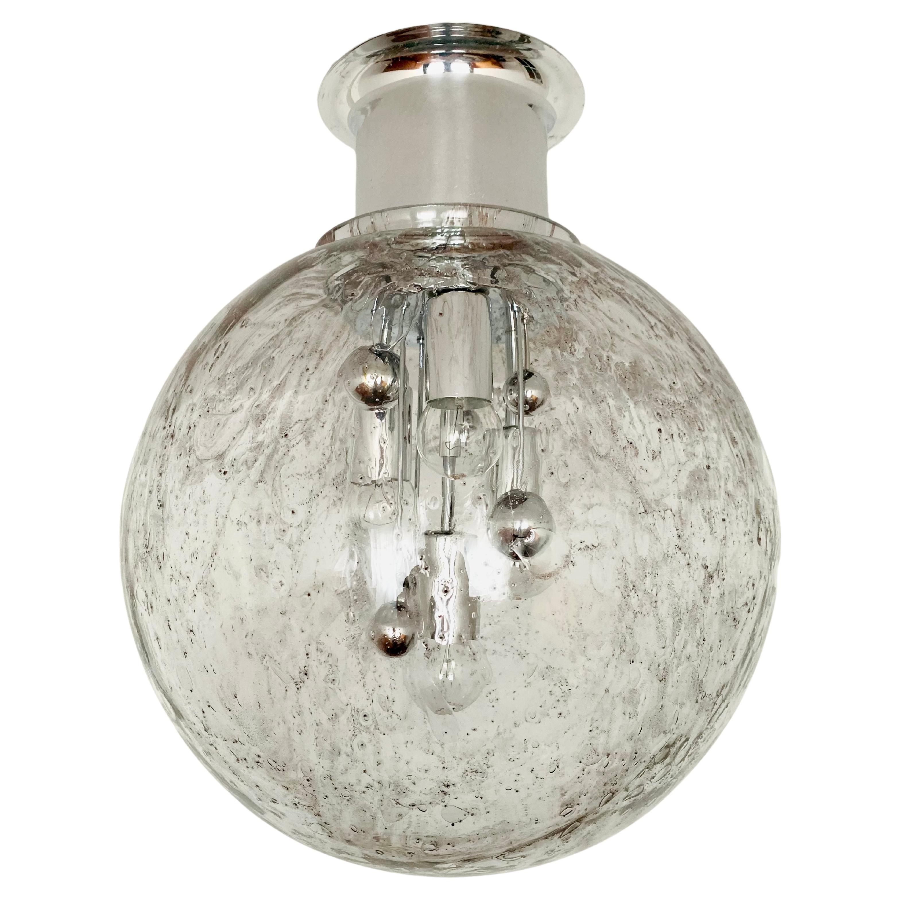 Large Ice Glass Flush Lamp by Doria For Sale