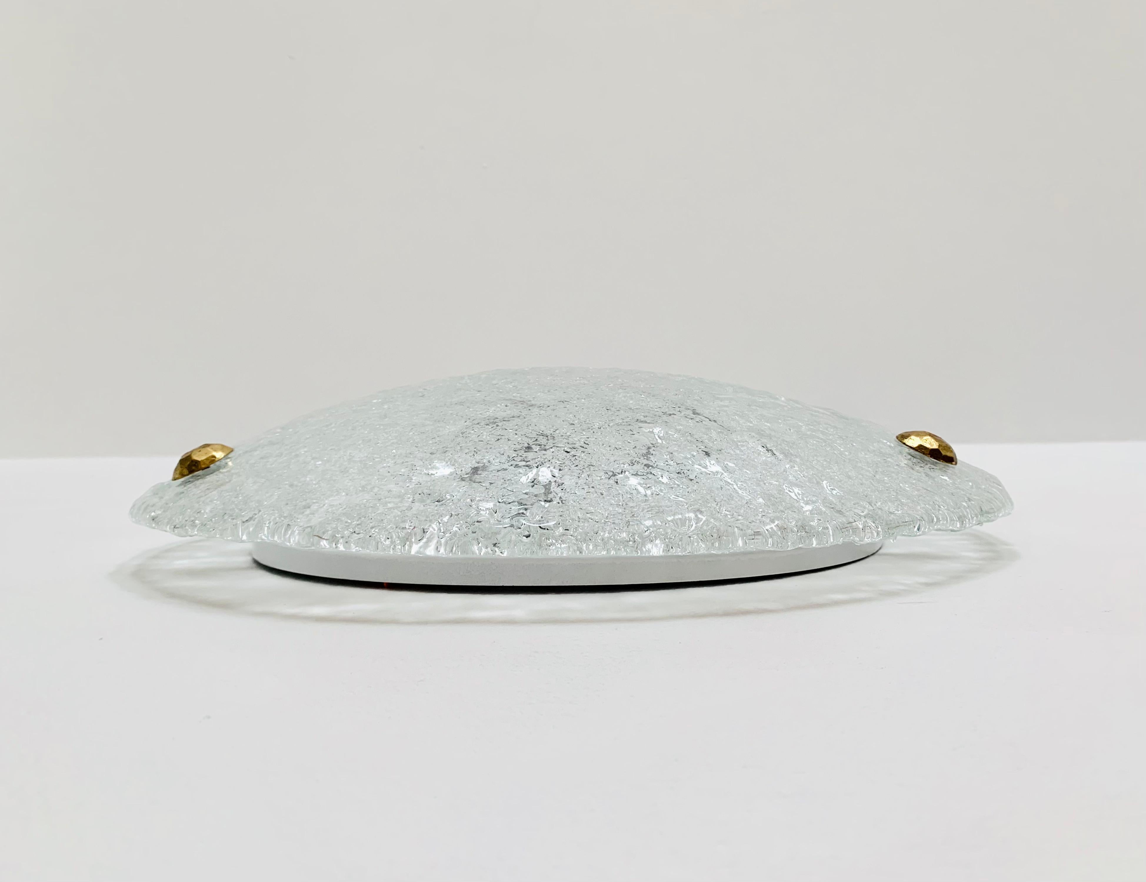 Mid-20th Century Large Ice Glass Flush Lamp For Sale