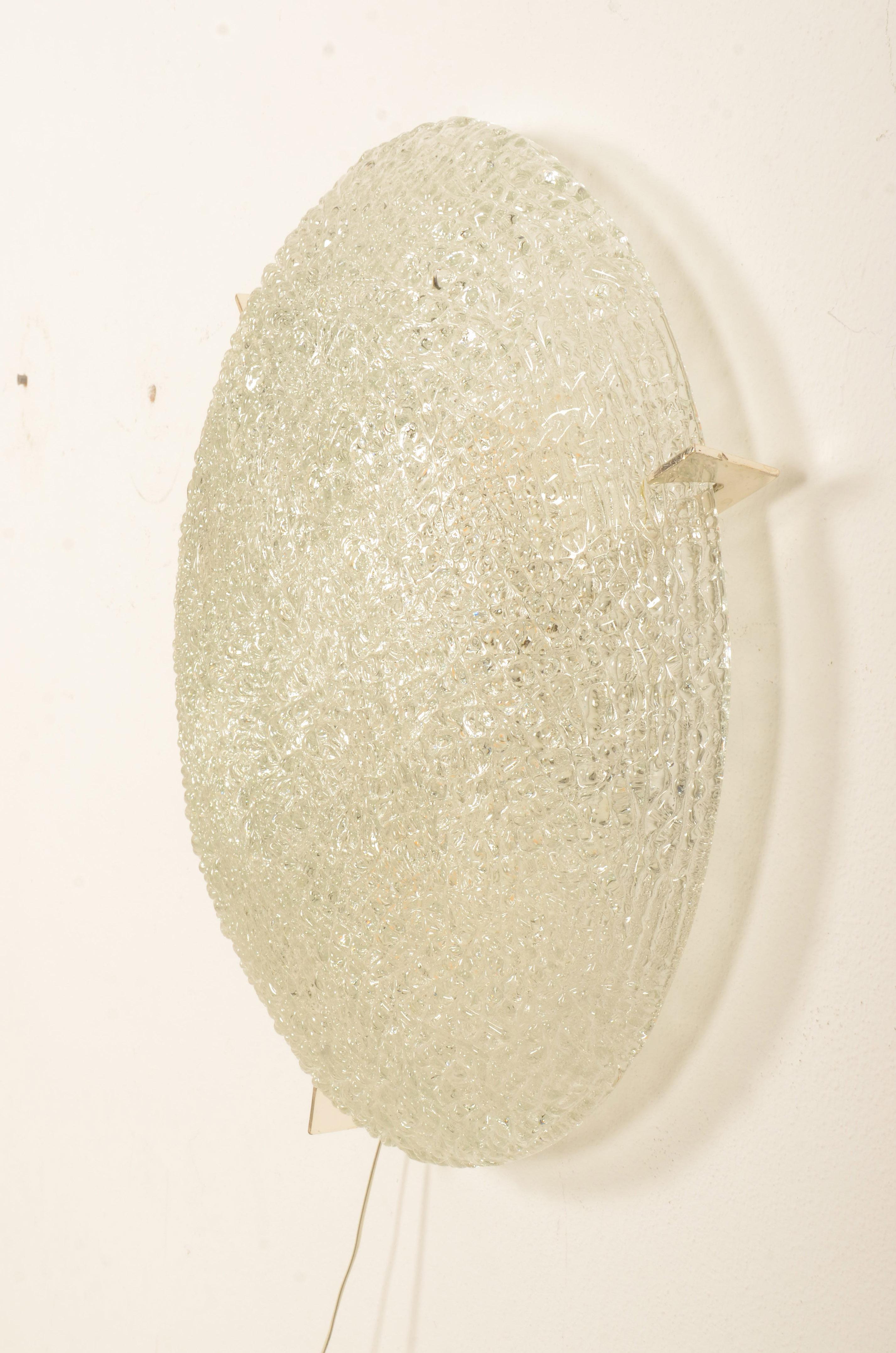 Large Ice Glass Flush Mount or Wall Mount Lamp In Good Condition For Sale In Vienna, AT