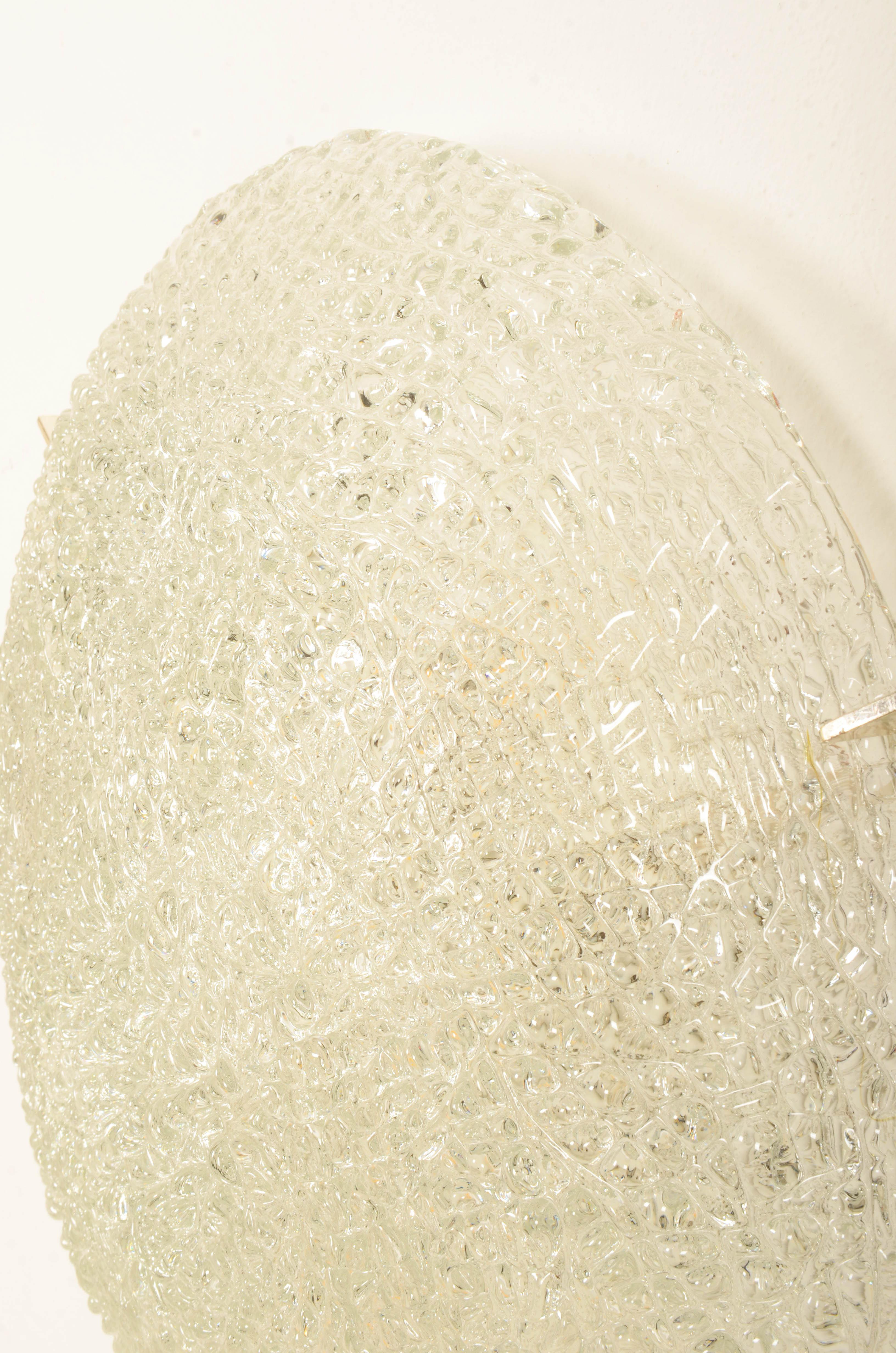 Mid-20th Century Large Ice Glass Flush Mount or Wall Mount Lamp For Sale