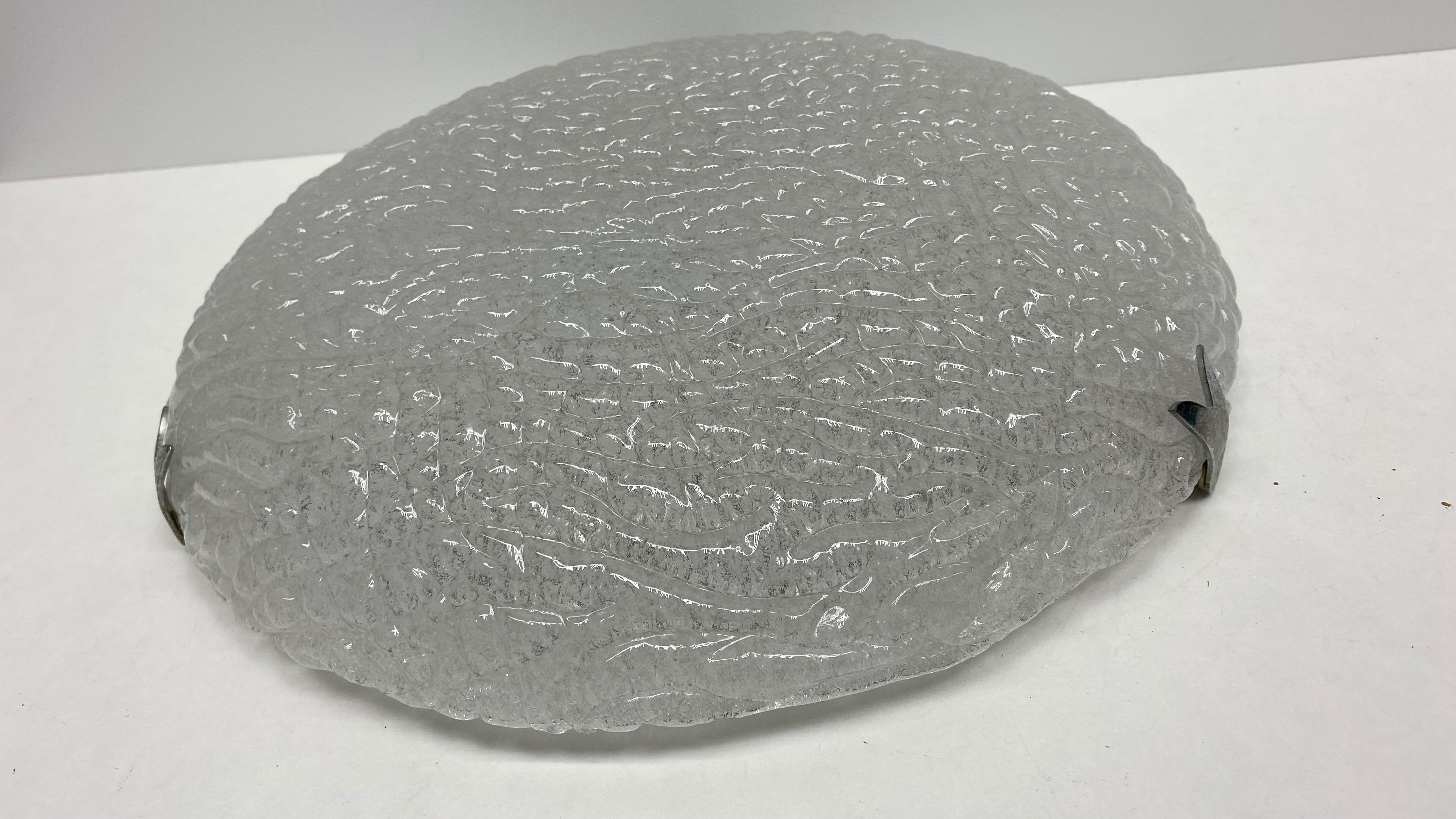 Large Ice Glass Pattern Textured Murano Flush Mount, Midcentury, 1970s In Good Condition For Sale In Nuernberg, DE