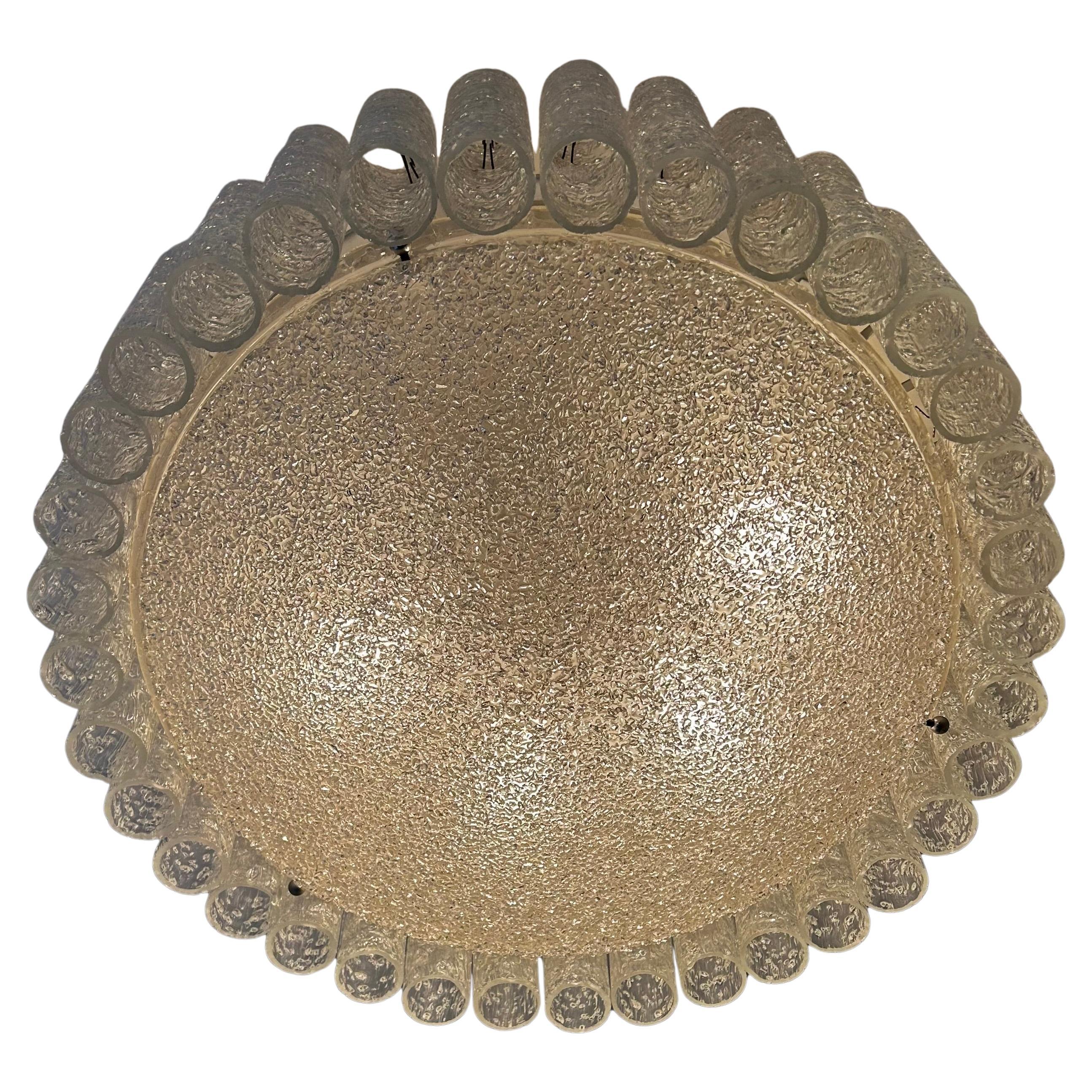 Large Ice Glass Tube Flush Mount Chandelier, by Doria Leuchten For Sale