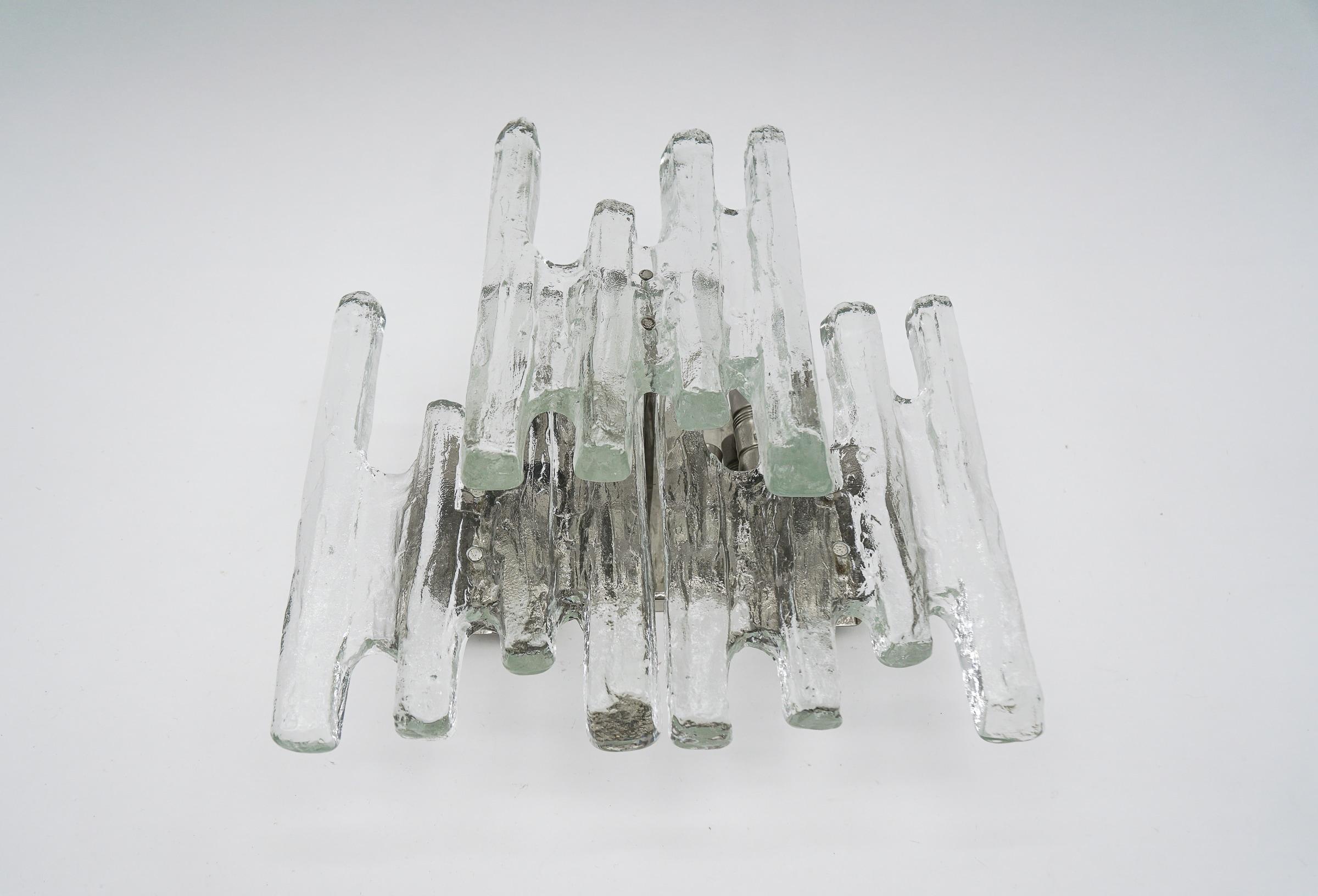 Large Ice Glass Wall Light by J.T. Kamlar Franken KG, 1960s For Sale 1