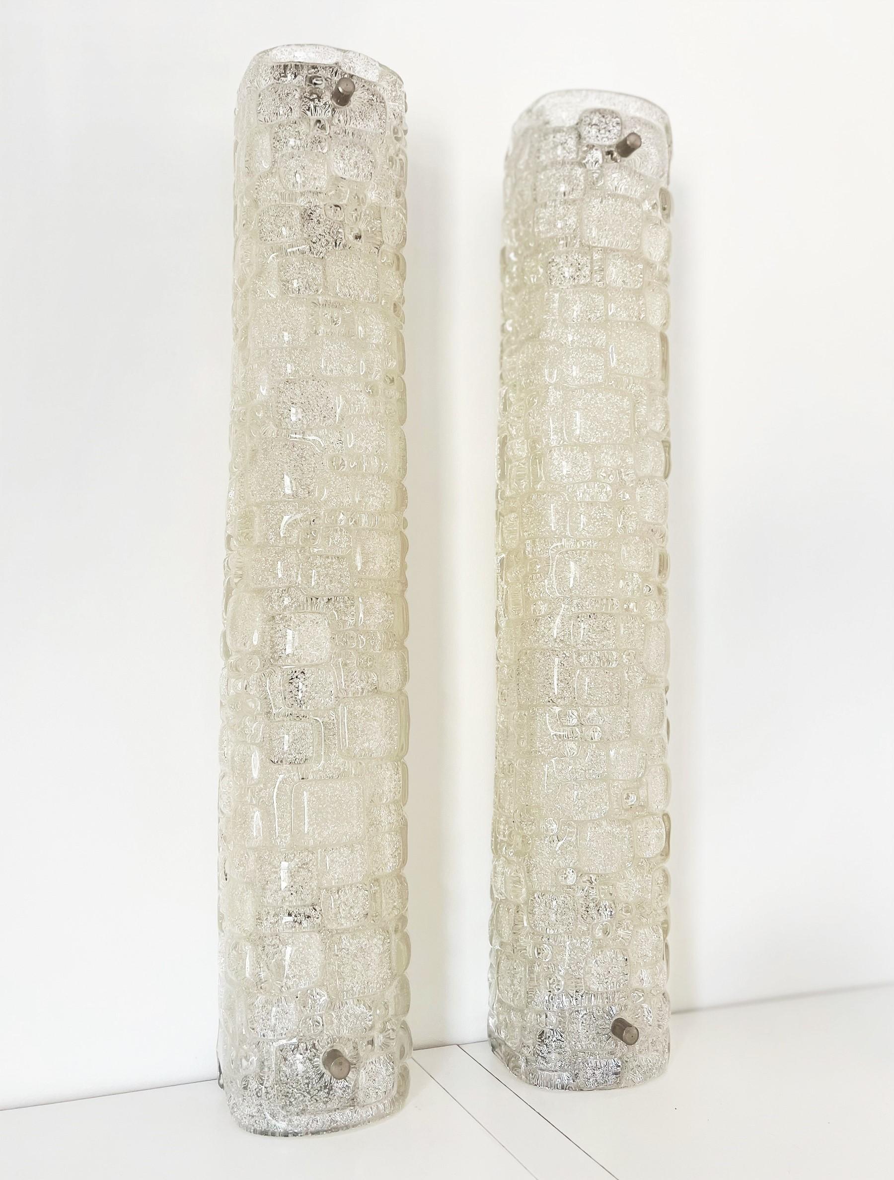 Large Ice Glass Wall Sconces in Textured Murano Glass by Hillebrand, 1970 8