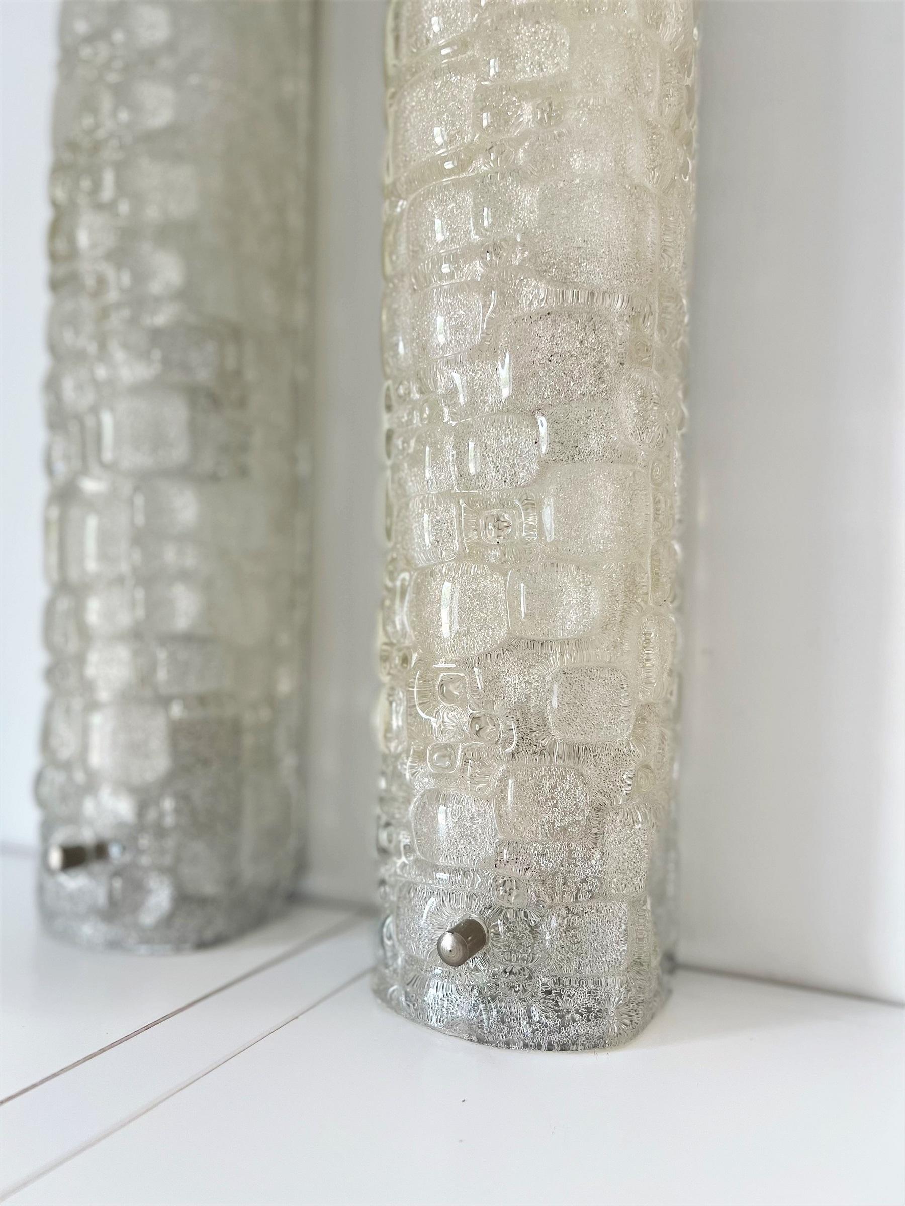 Large Ice Glass Wall Sconces in Textured Murano Glass by Hillebrand, 1970 10