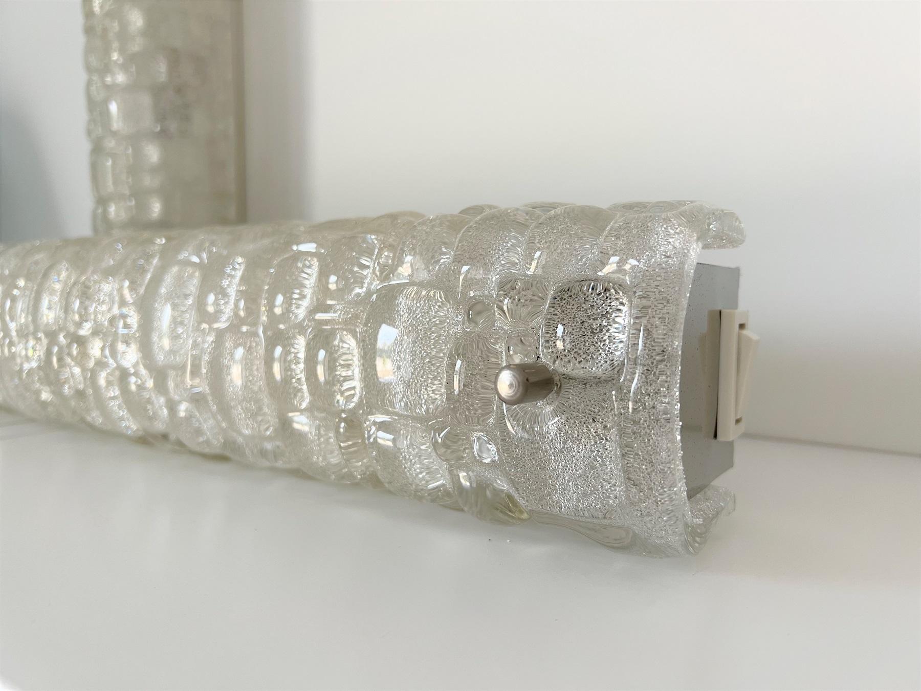 Large Ice Glass Wall Sconces in Textured Murano Glass by Hillebrand, 1970 11