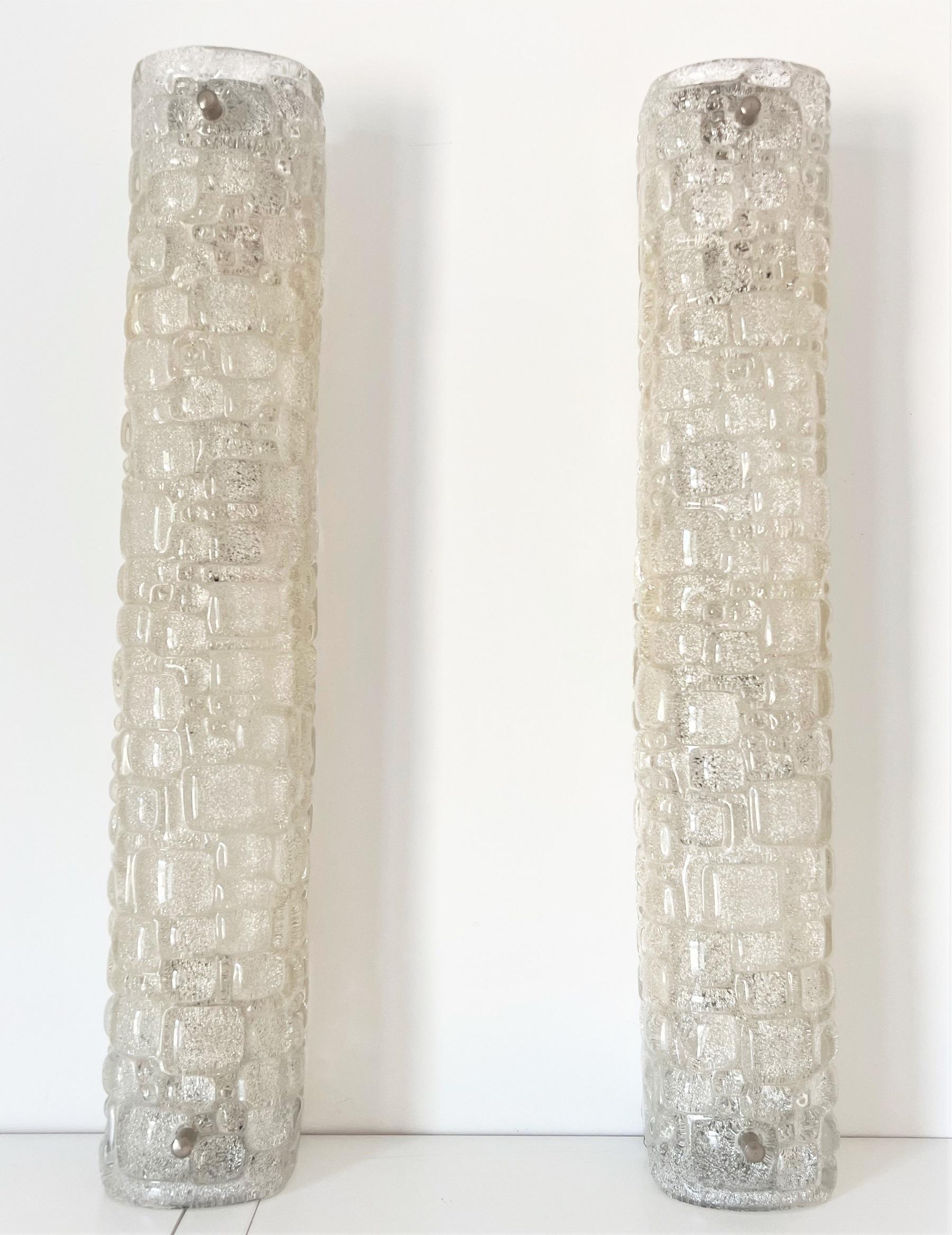 Large Ice Glass Wall Sconces in Textured Murano Glass by Hillebrand, 1970 1