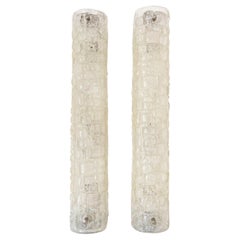 Large Ice Glass Wall Sconces in Textured Murano Glass by Hillebrand, 1970