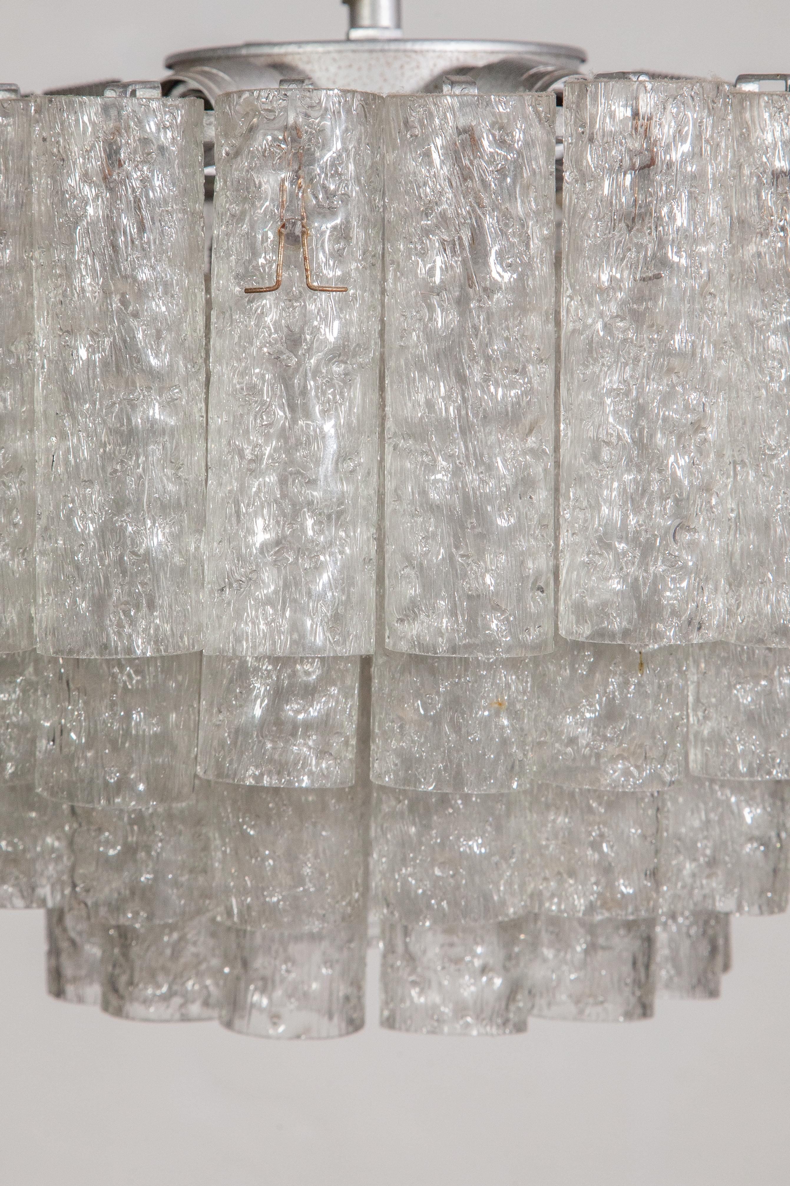 Large Iced Glass Tube Chandelier designed by Doria, 1960s For Sale 3