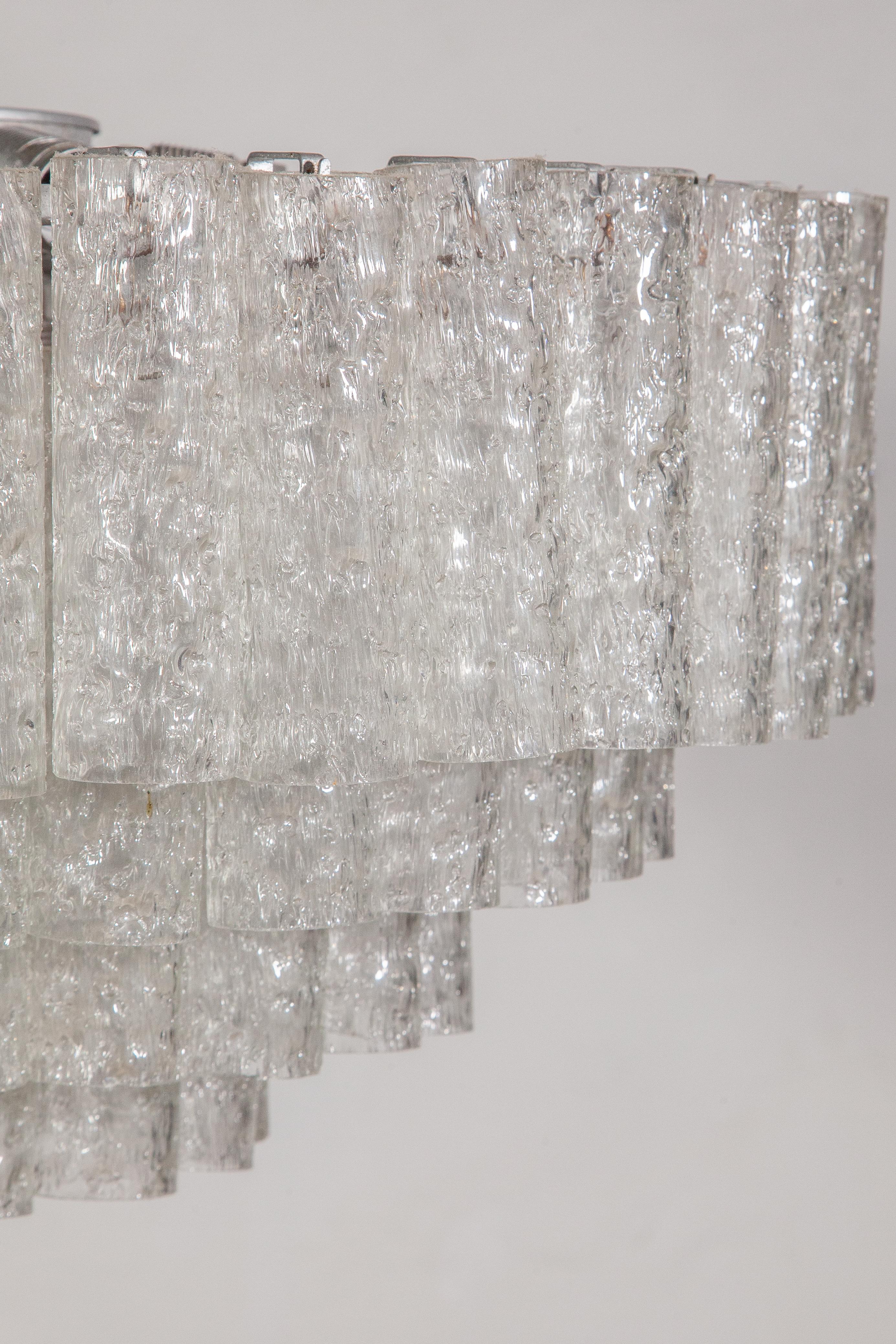 Large Iced Glass Tube Chandelier designed by Doria, 1960s For Sale 4