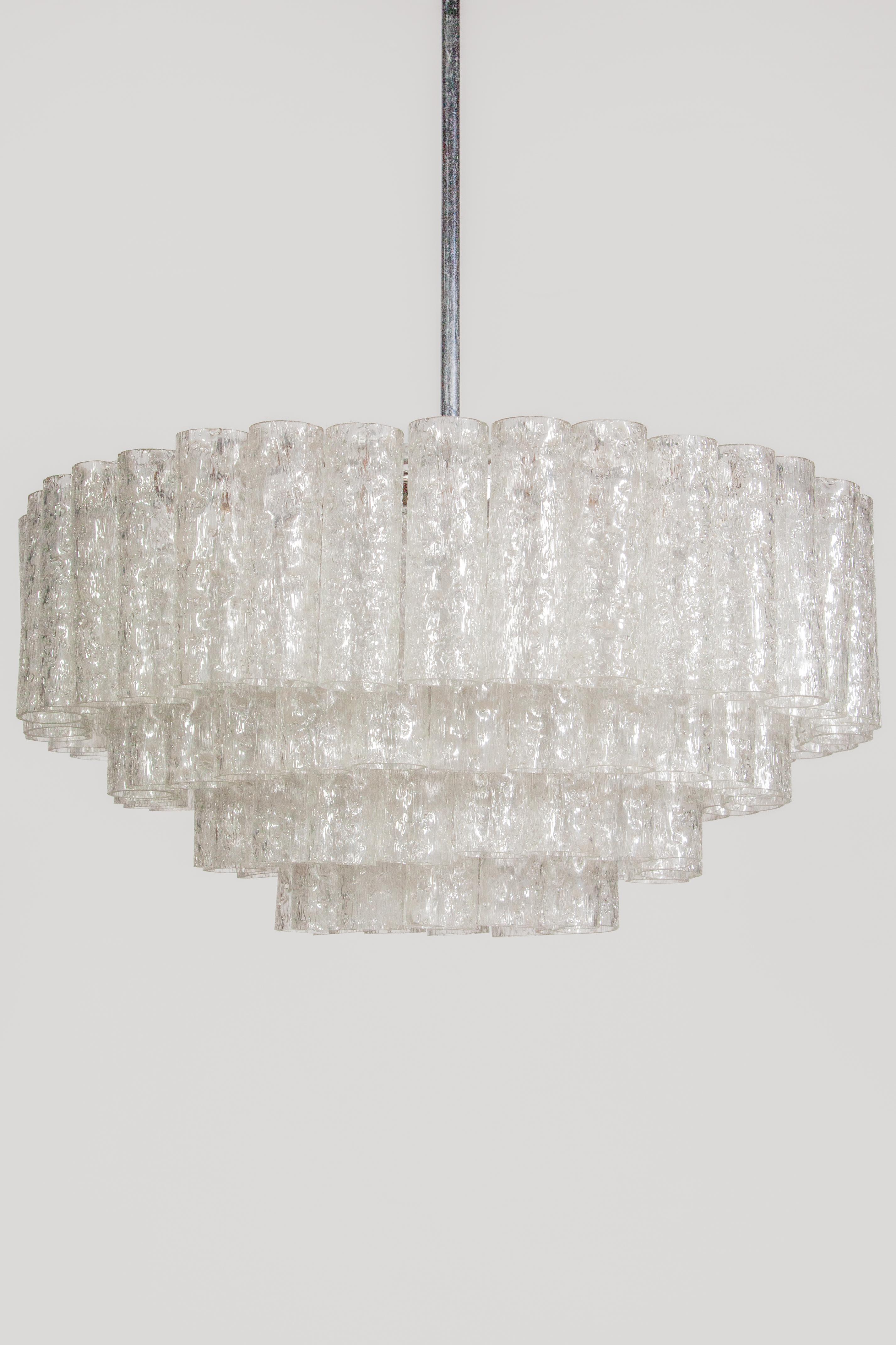 Mid-Century Modern Large Iced Glass Tube Chandelier designed by Doria, 1960s For Sale