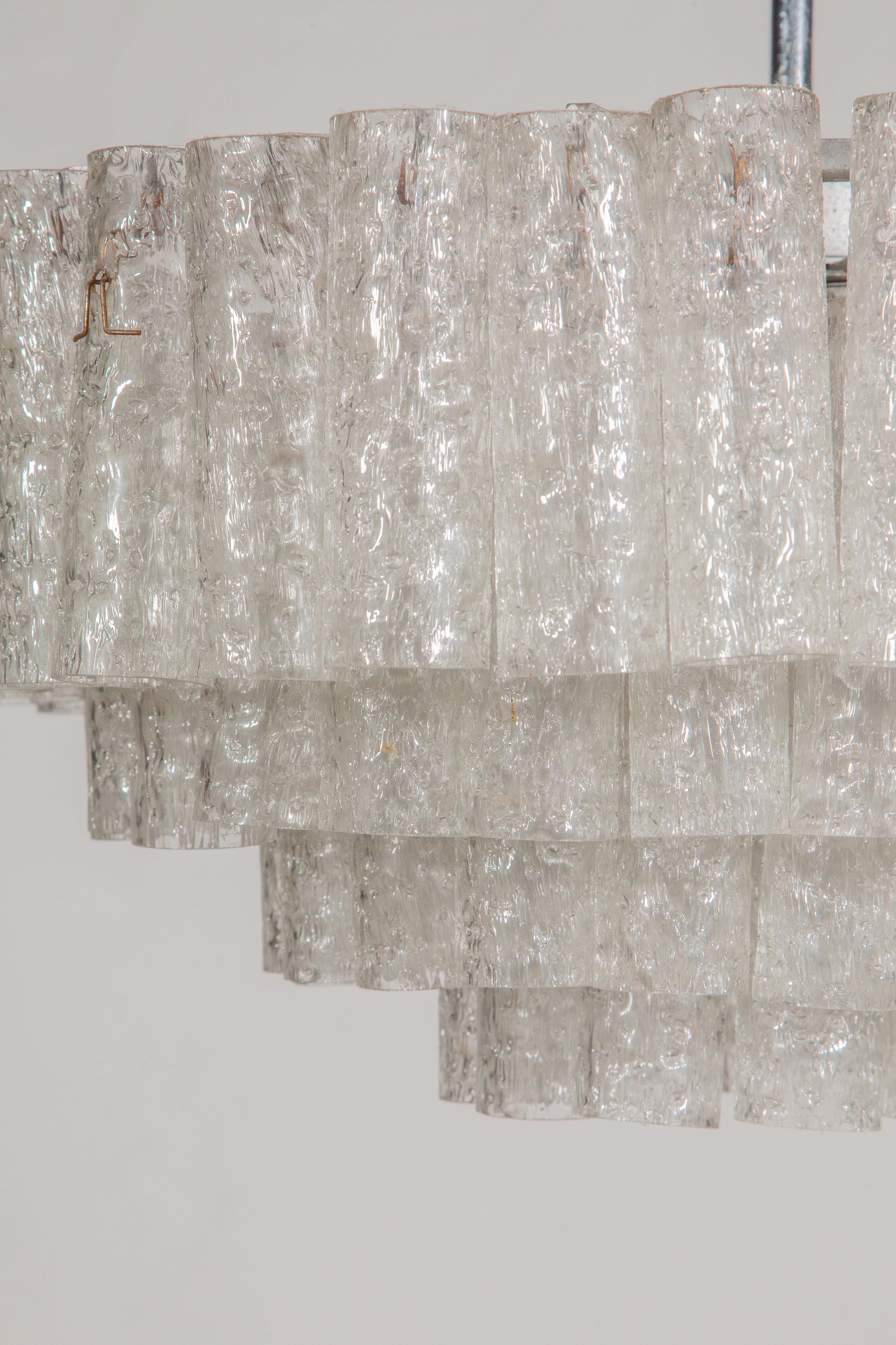 German Large Iced Glass Tube Chandelier designed by Doria, 1960s For Sale