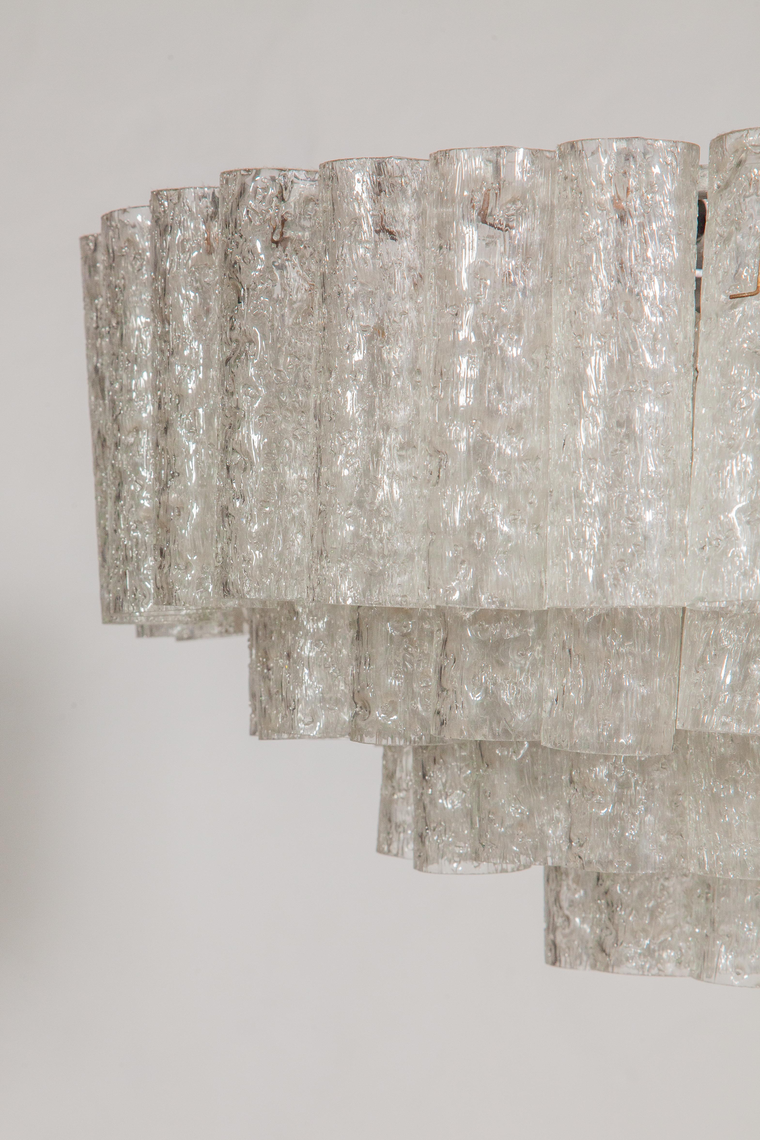 Mid-20th Century Large Iced Glass Tube Chandelier designed by Doria, 1960s For Sale