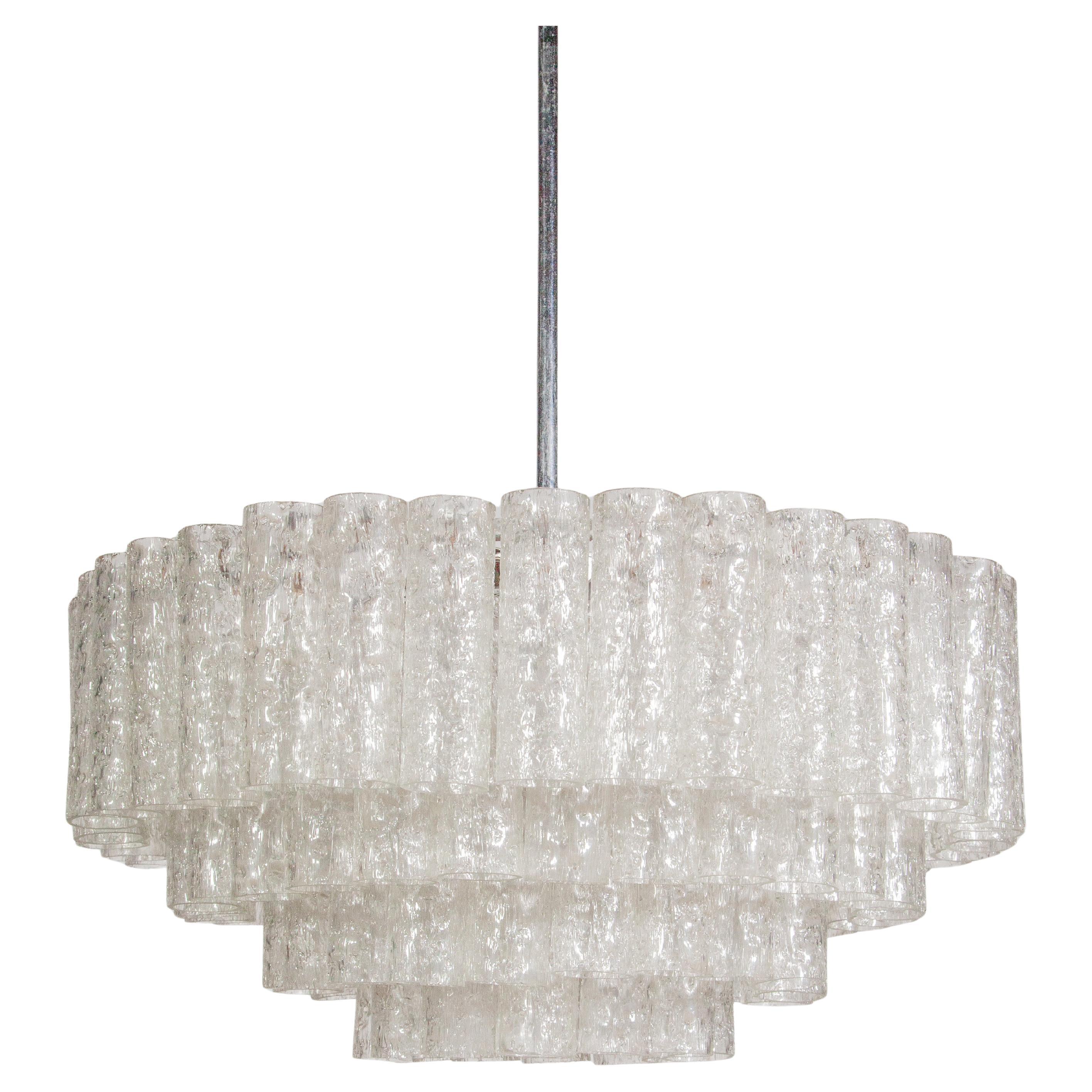 Large Iced Glass Tube Chandelier designed by Doria, 1960s For Sale