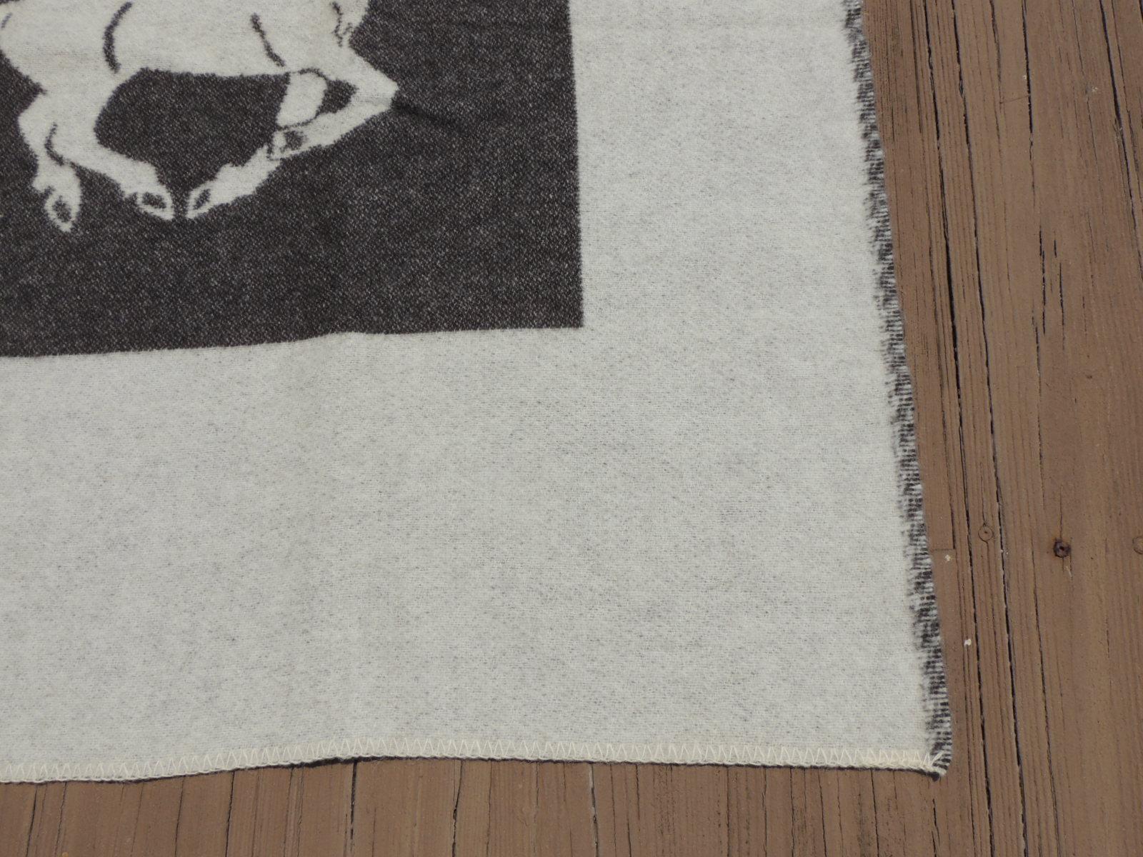 North American Large Ice Wool Grey and Tan Blanket Depicting Horses