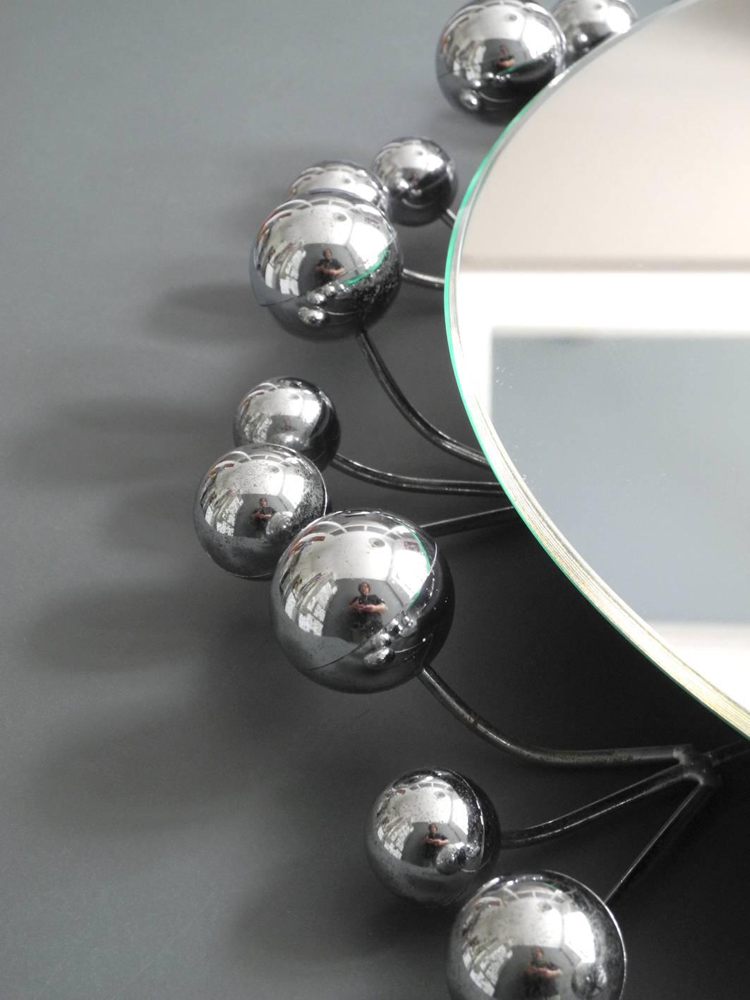 German Large illuminated 1960s Space Age chrome wall mirror by Cosack
