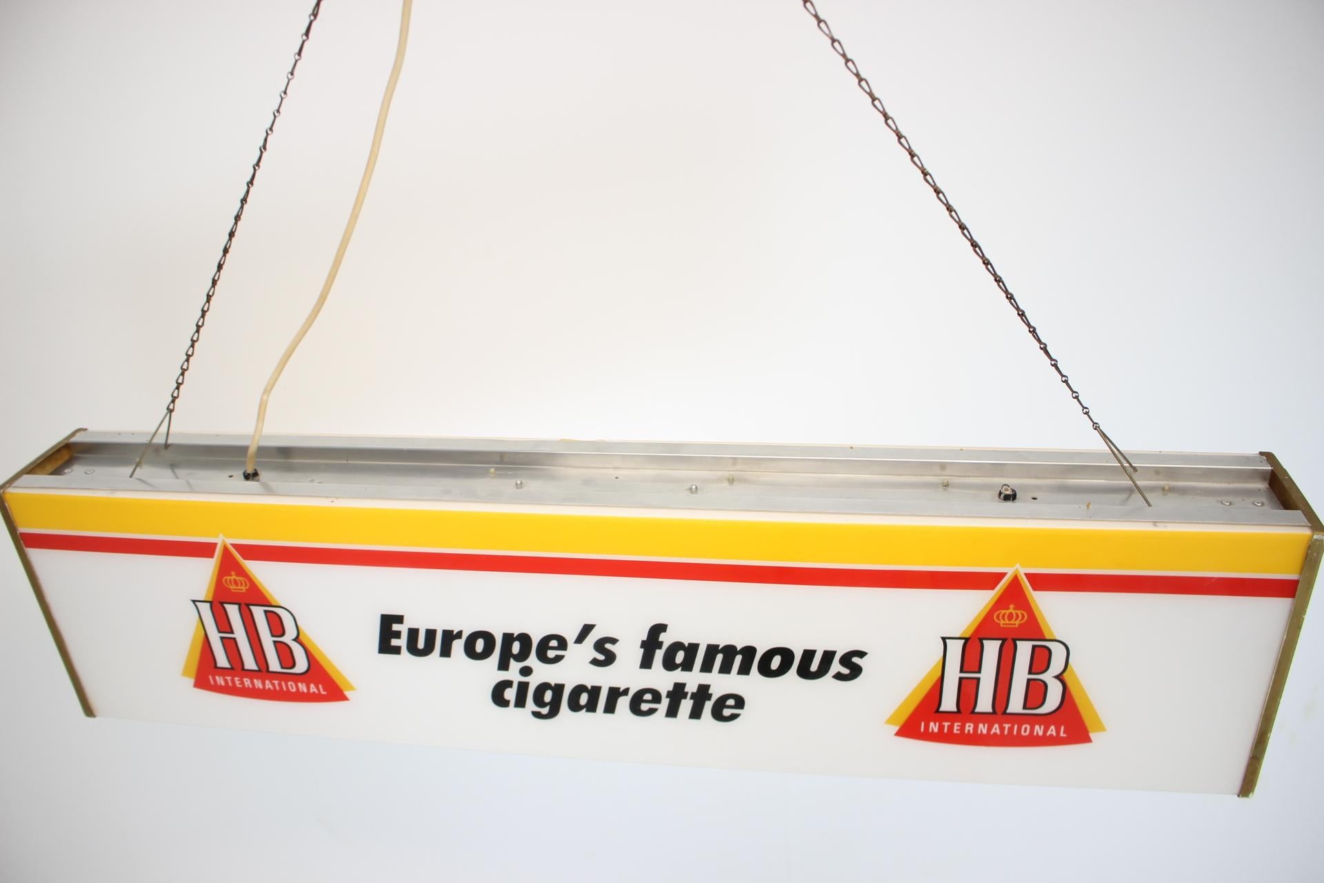 Mid-Century Modern Large Illuminated Advertisement for HB cigarettes, 1970s For Sale