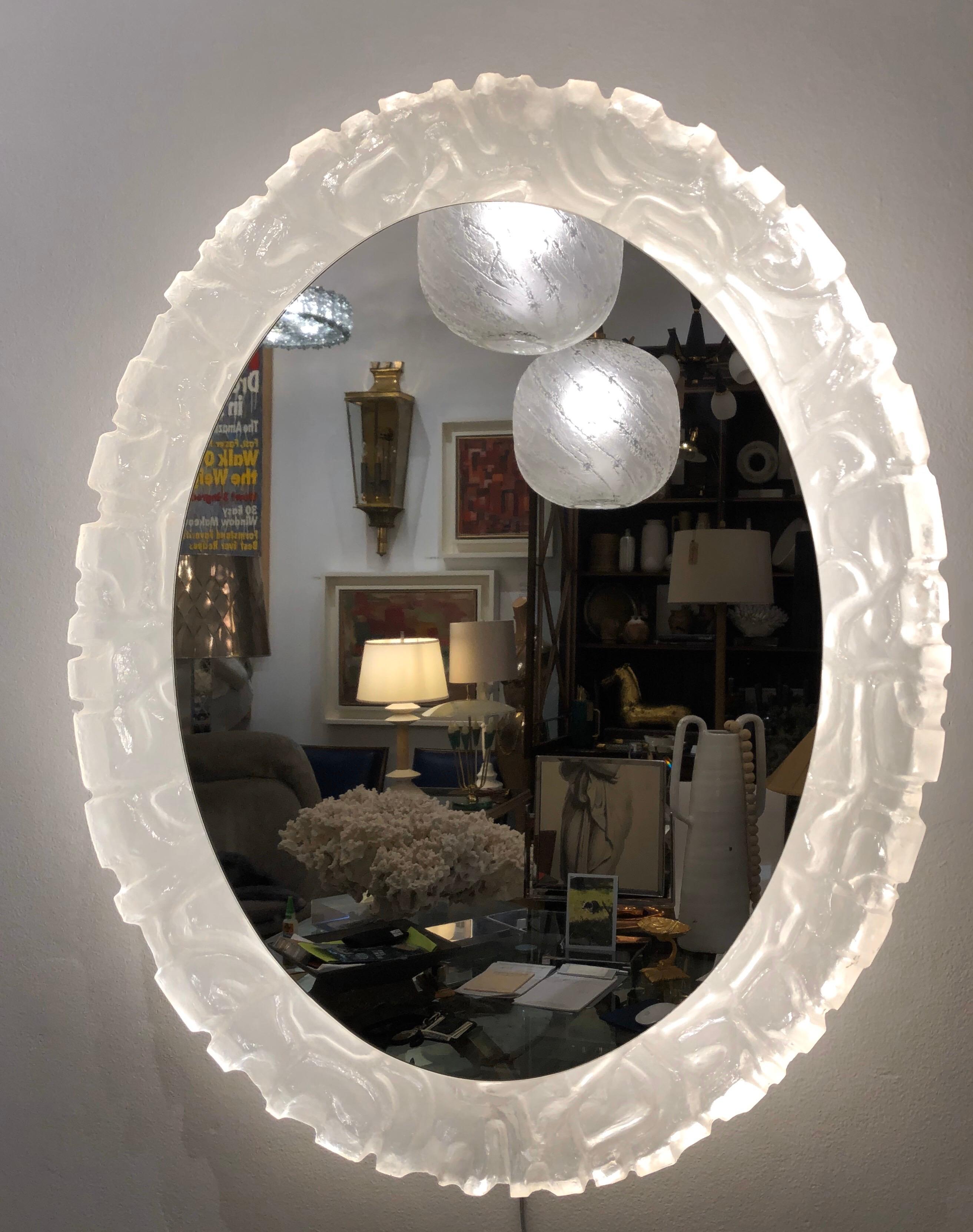 Large Illuminated Oval Wall Mirror in Lucite by Erco 3