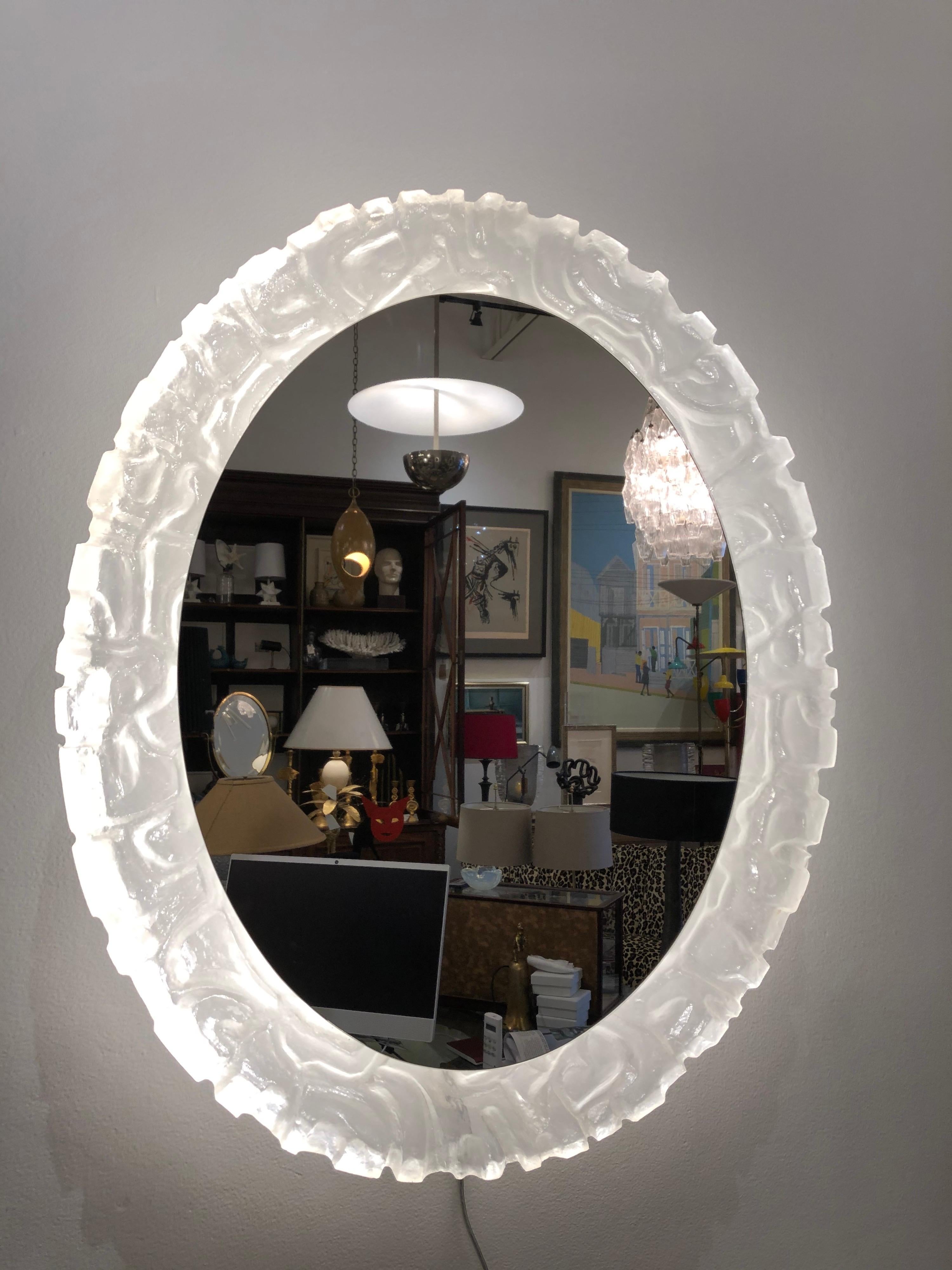 Large Illuminated Oval Wall Mirror in Lucite by Erco 1