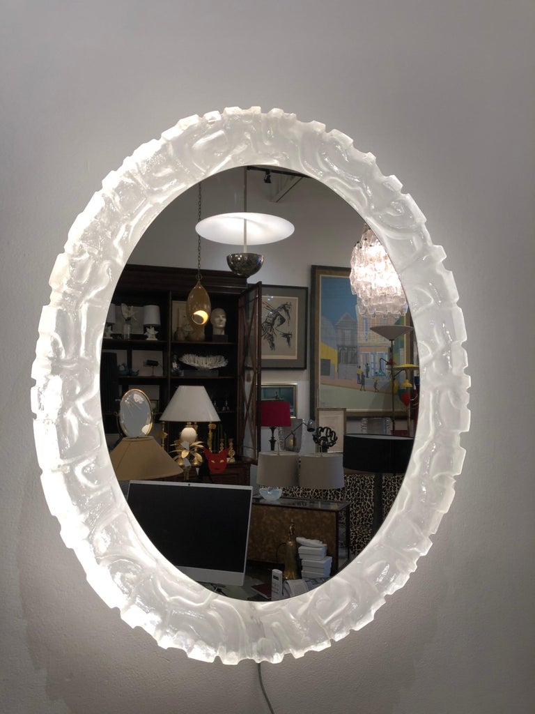 Large Illuminated Oval Wall Mirror in Lucite by Erco For Sale at