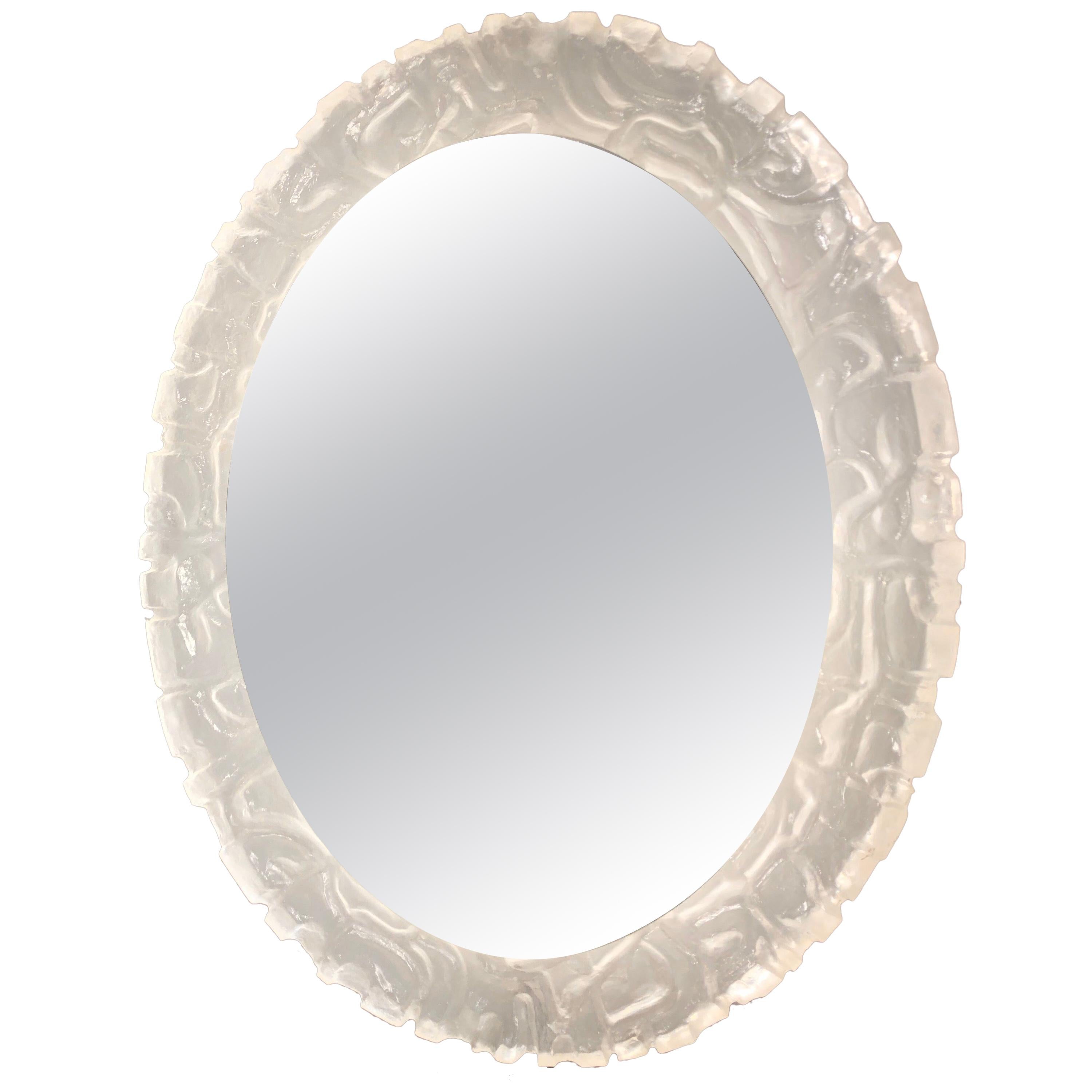 Large Illuminated Oval Wall Mirror in Lucite by Erco