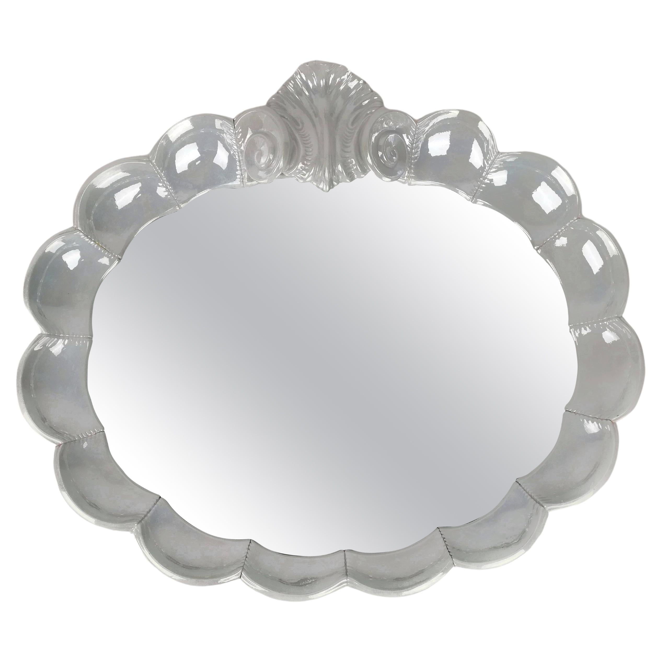 Grand miroir rococo en céramique irisée, Italie, années 1960 en vente