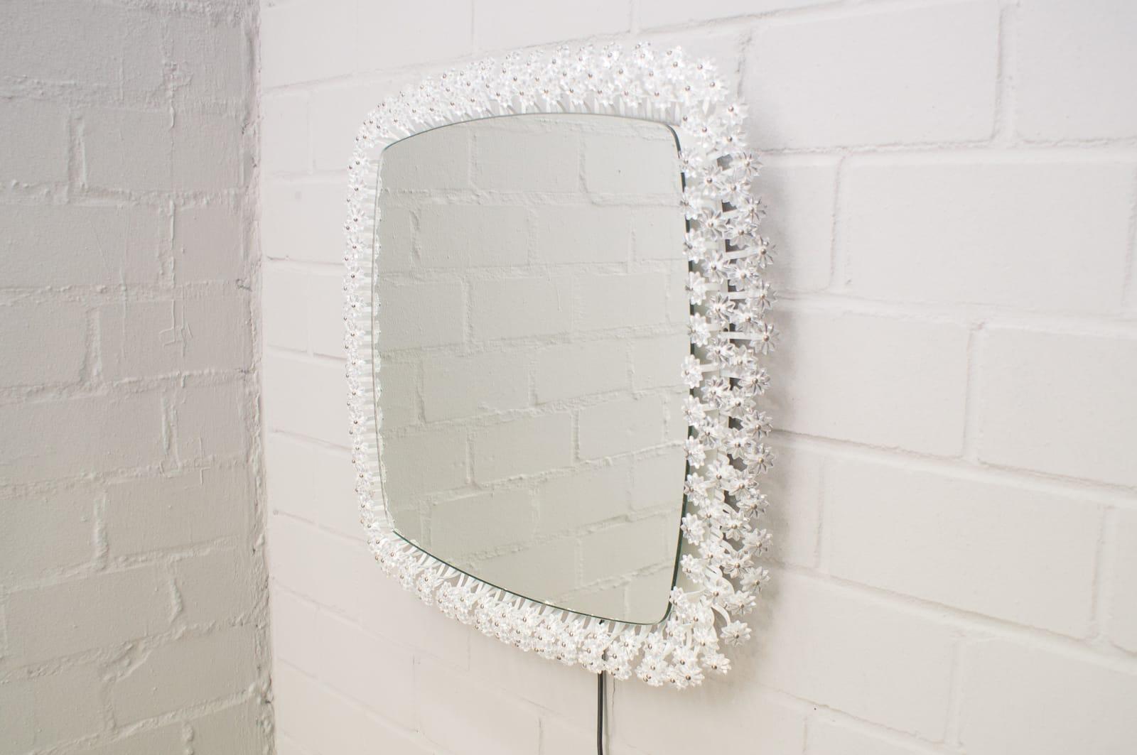 Hollywood Regency Large Illuminated Wall Mirror with Glass Flowers by Emil Stejnar - Rupert Nikoll
